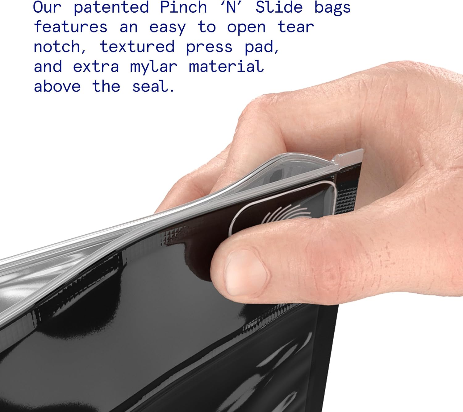 250 Pcs - 5 Inch x 8.5 Inch Pinch N Slide 3.0 Matte Black Bottom Loading Smell Proof Mylar Bags – Child Resistant & Tamper Evident - Half Ounce (14 Grams)