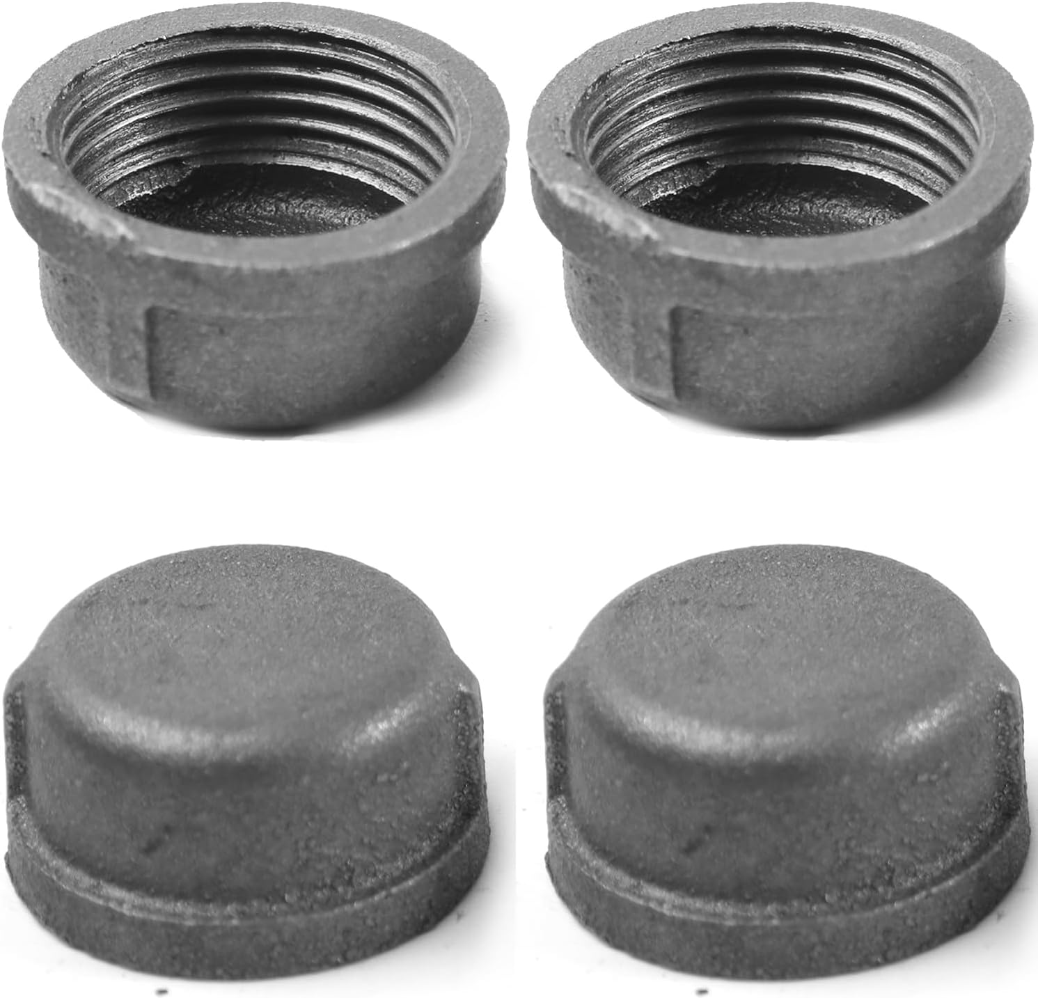 Black Cast Iron Pipe Fitting Cap Suitable for Vintage Shelf Support DIY Pipe Decoration Furniture Safety Decorative Cap (Pack of 4) (1/2 INCH)