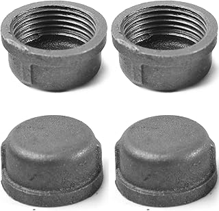 Black Cast Iron Pipe Fitting Cap Suitable for Vintage Shelf Support DIY Pipe Decoration Furniture Safety Decorative Cap (Pack of 4) (3/4 INCH)