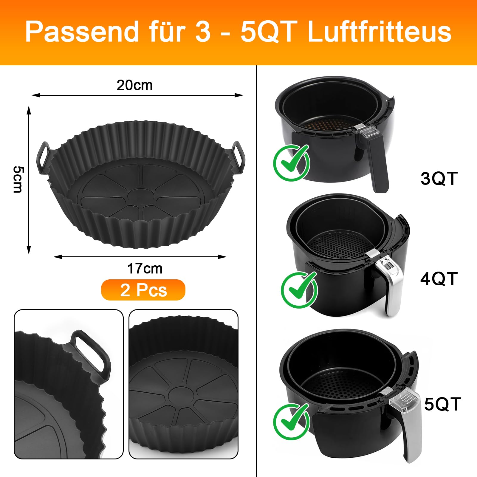 Orifesio Lot De 2 Moules à Gaufres En Silicone Compatible Avec Cosori Twinfry 10L & Ninja AF500EU, Accessoires Réutilisables Gaufres Belges, Friteuse à Air Chaud Gaufres Accessoires