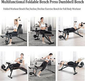 Adjustable Weight Bench Folding, Multifunctional Weight Lifting Home Gym Fitness, Bench Press, 6 Gear Backrest Adjustable