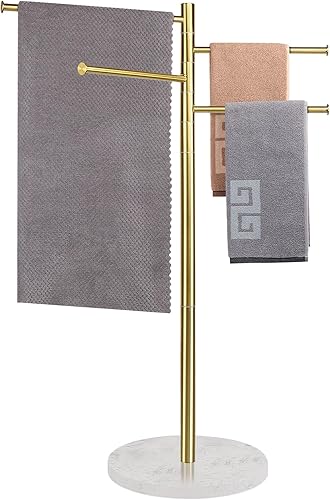 NearMoon Toallero giratorio independiente de 42 pulgadas con base de mármol pesado, barra de toalla abatible de acero inoxidable SUS 304 con 4