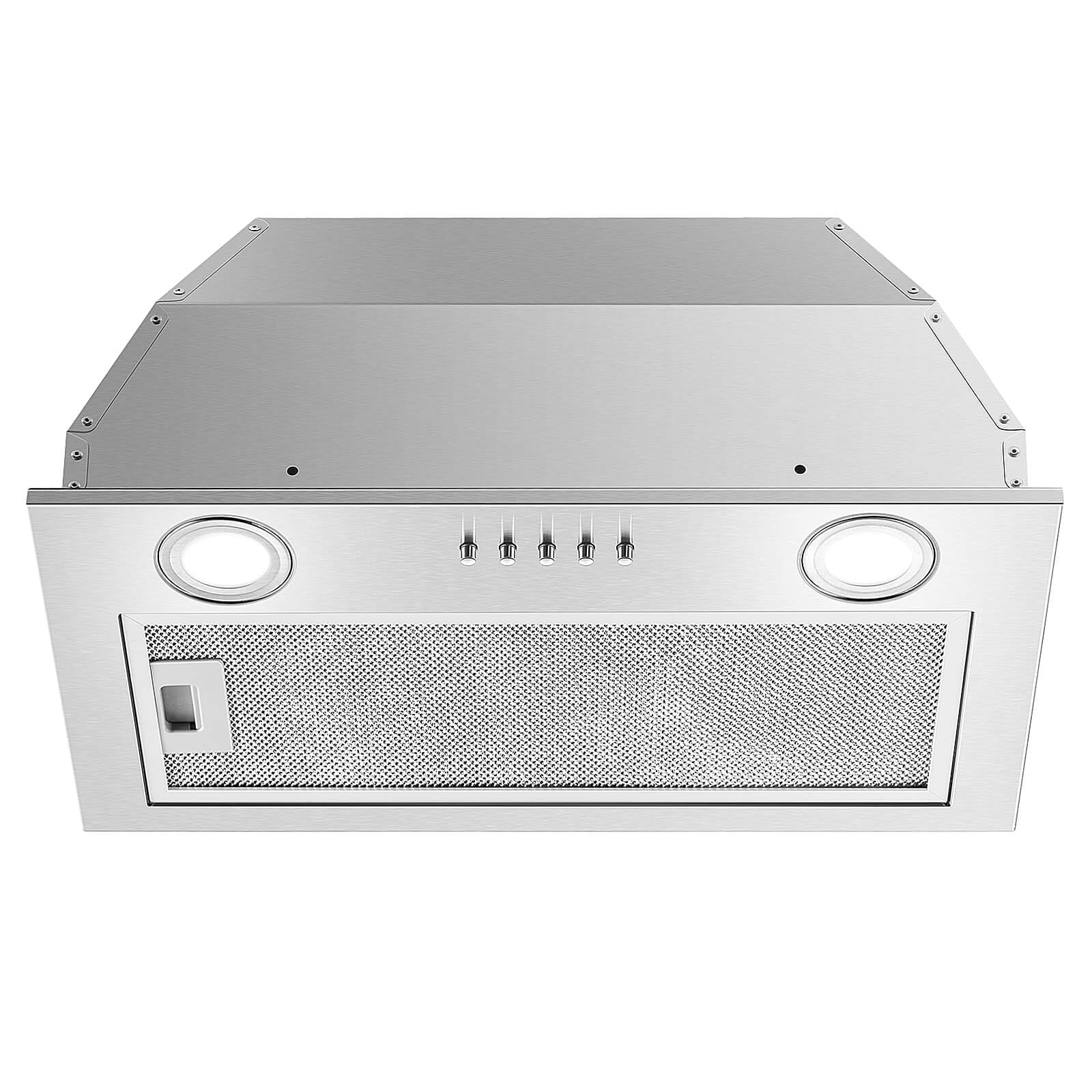 Range Hood Insert 20 Inch Stainless Steel with 5-layer Mesh Filter, Hood Vent for Kitchen Built-in Mount Dual LED, Ducted/Ductless Convertible Kitchen Exhaust Fan, Push Button Control