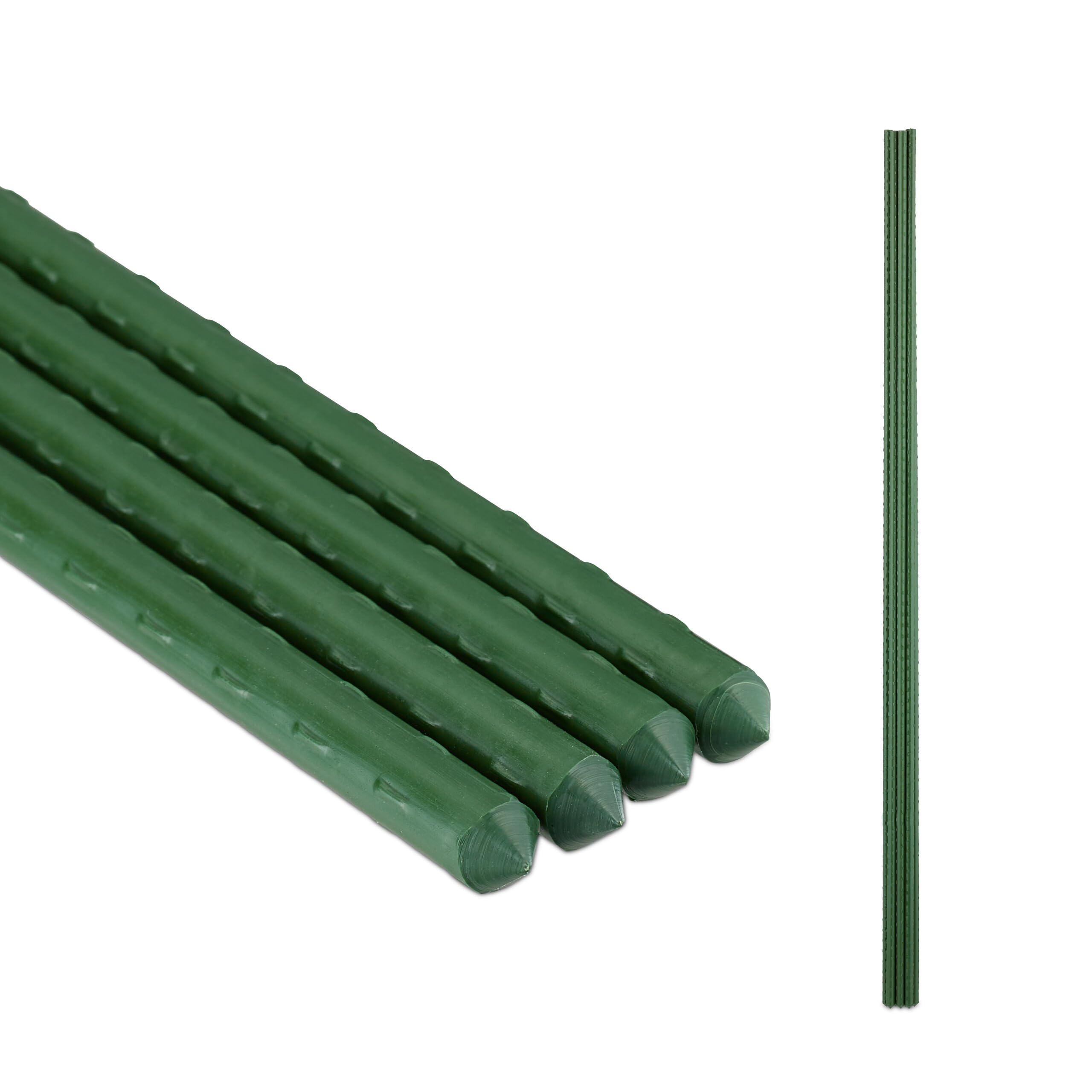 Relaxdays Plant Stakes, Set of 10, Garden Climbing Aid for Plants, 110 cm Height, Diameter 10 mm, Plastic, Metal, Green