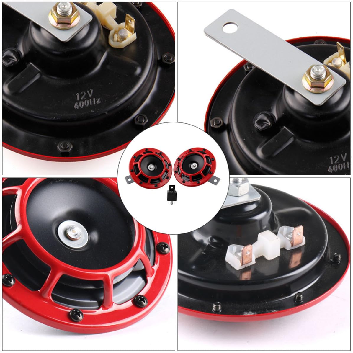 Bocinas de Coche de Aleación de Aluminio 12v con Relé, Bocina de Silbato Eléctrica Súper Fuerte, para Motocicleta y Camión, Instalación Fácil, Rojo