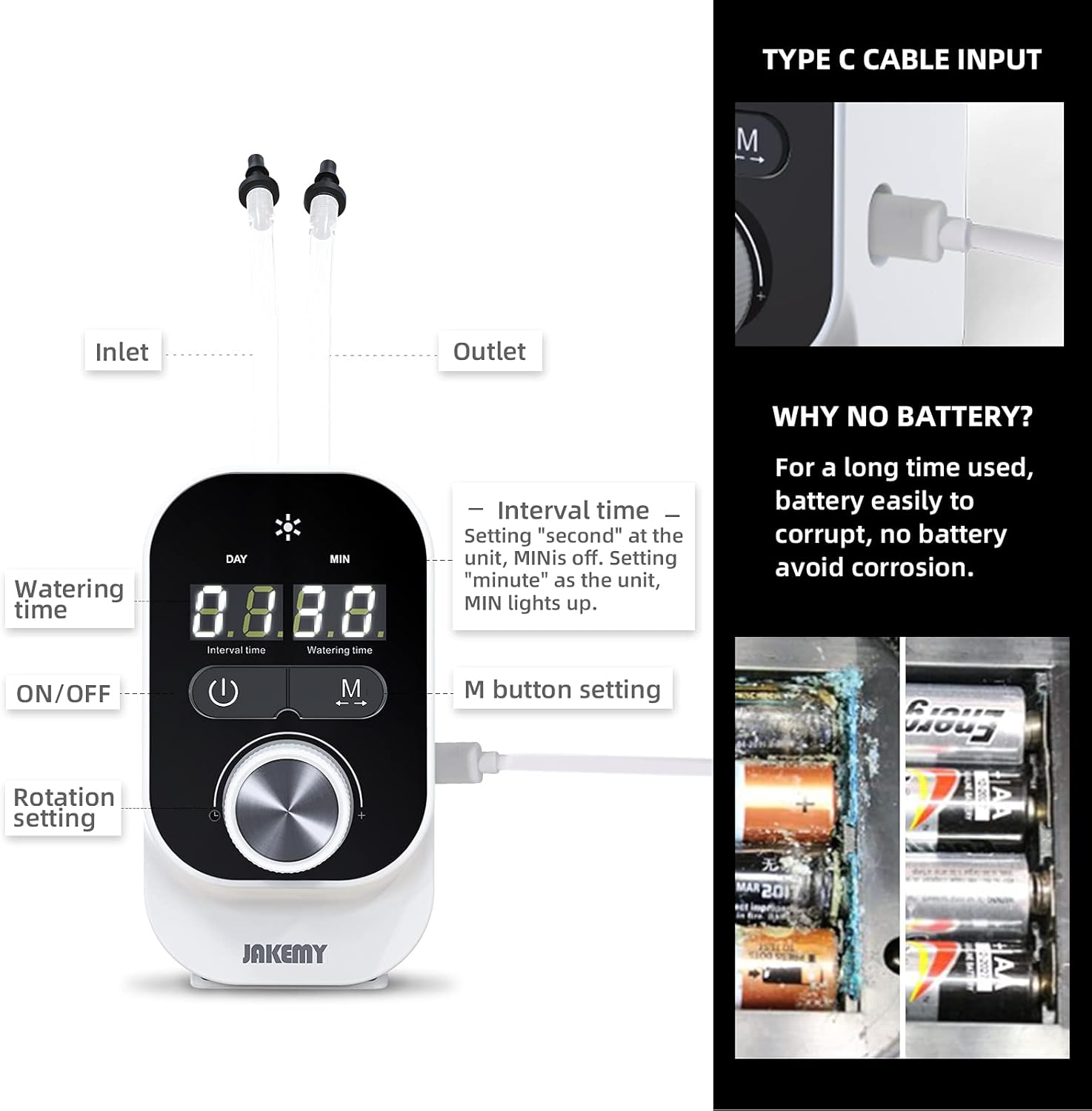 JAKEMY Automatic Drip Irrigation Kit,Mini Size Big Power Houseplants Self Watering System with 1-23 Hour & 1-30 Day Interval Programmable Timer,for 10 Potted Plants Clear : Patio, Lawn & Garden