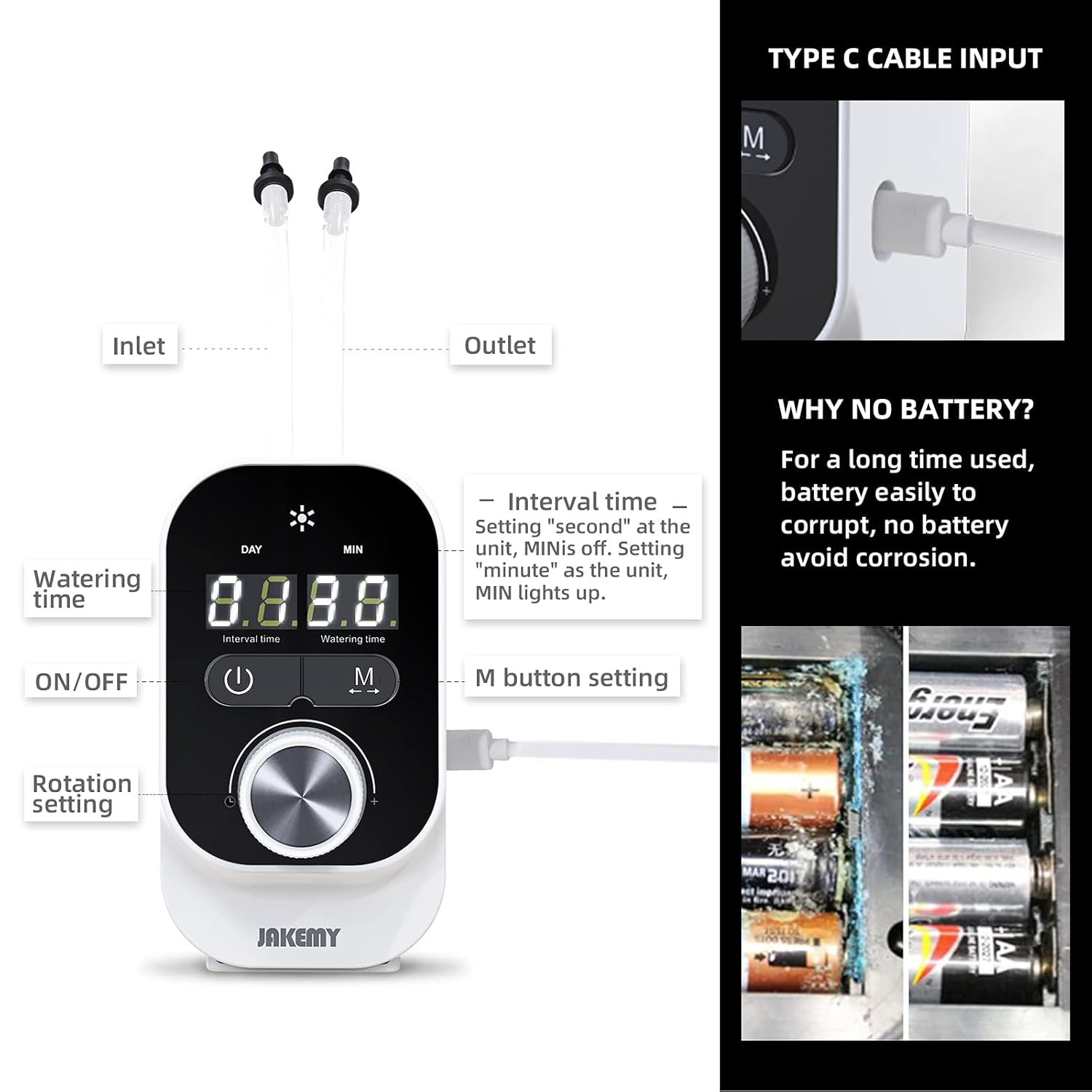 JAKEMY Automatic Drip Irrigation Kit,Mini Size Big Power Houseplants Self Watering System with 1-23 Hour & 1-30 Day Interval Programmable Timer,for 15 Potted Plants Clear