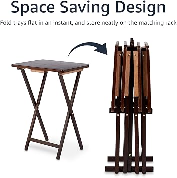 Amazon Basics Portable Foldable TV Tray Table with Storage Rack, Space-Saving Design, Sturdy Wood, 14.6 L x 19 W x 26 H, Espresso, 4-Pack
