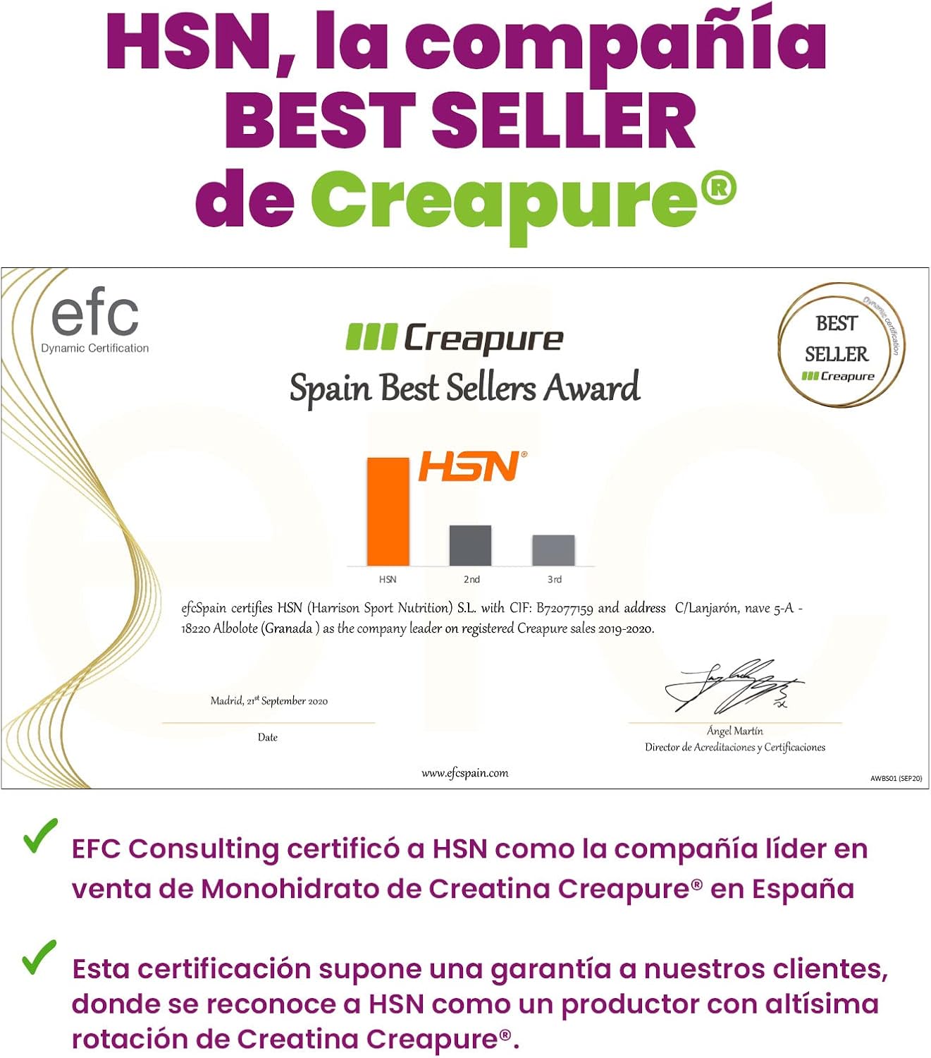 HSN Creatine CREAPURE Quality | 40 Servings of 3 Grams 100% Creapure | Guaranteed Quality Seal | Micronized Creatine Monohydrate | Non-GMO, Vegan, Gluten Free