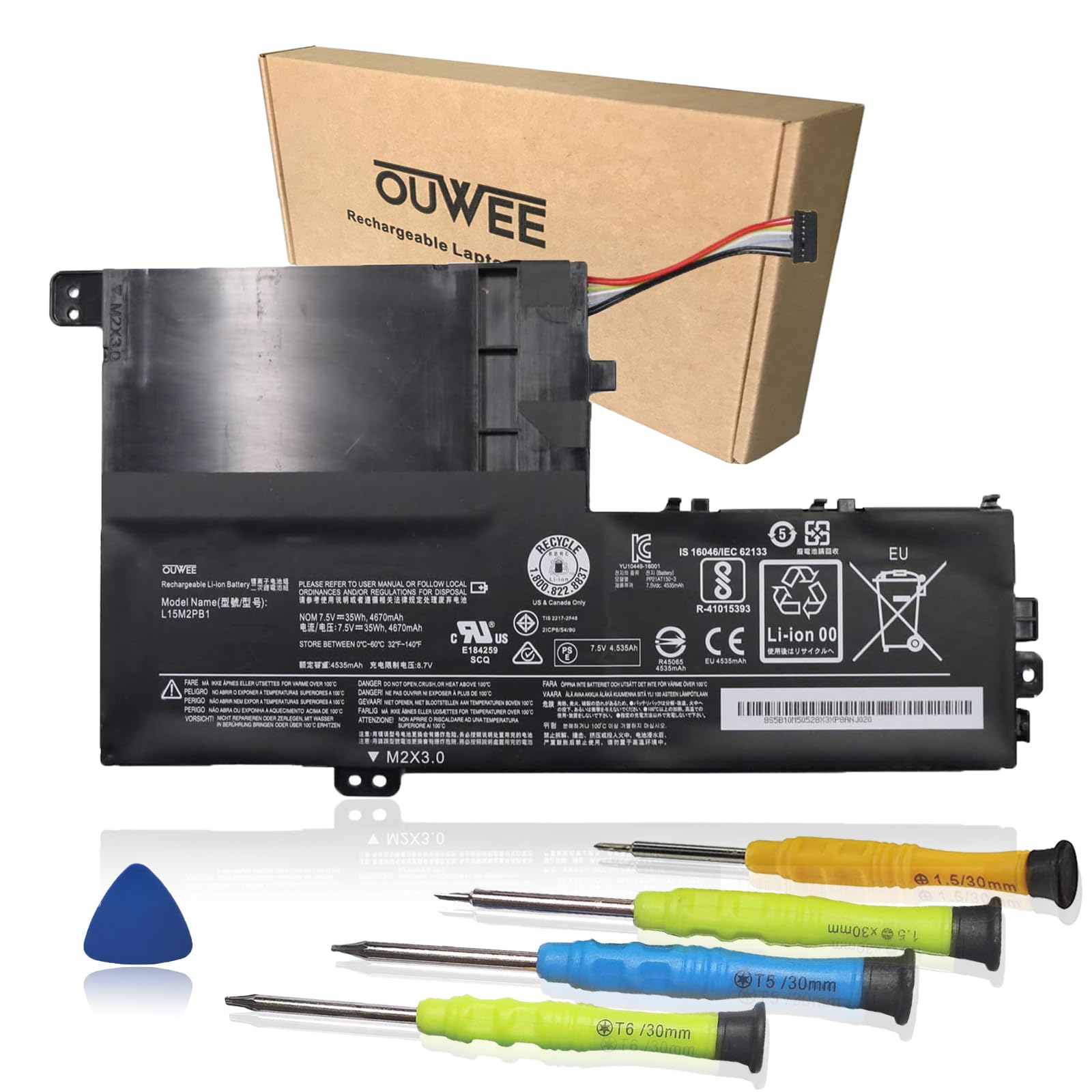 OUWEE L15M2PB1 Laptop Battery Compatible With Lenovo Flex 5 1470 1570 IdeaPad 320S-14IKB 320S-15ABR 320S-15AST 320S-15IKB 320S-15ISK 520S-14IKB Yoga 520-14IKB Serie L15L2PB1 L15C2PB1 L15M3PB0(Shape-A)