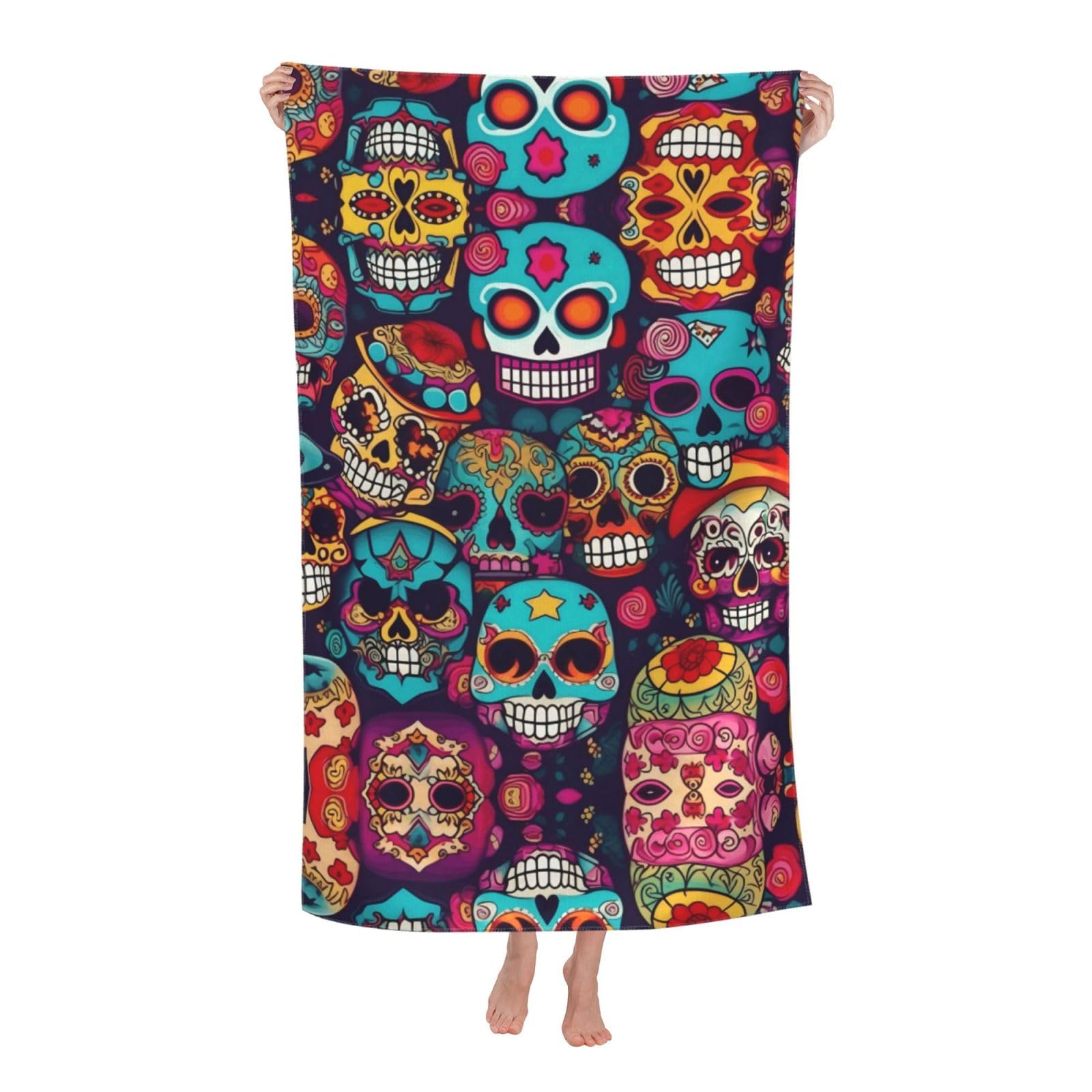 Oazcvbnn Women's White Sugar Skulls Print Adult Beach Towel Summer Travel Pool Vacation Swimming Fitness Outdoor Adventures