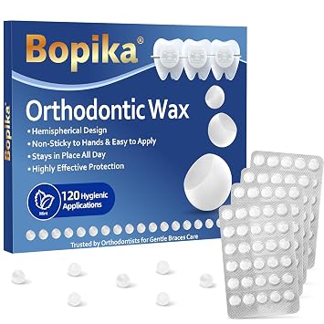 Bopika Hemispherical Orthodontic Wax Dots for Braces - 120 Pre-Cut Mint Dental Wax - PFAS & PTFE Free, Individually Wrapped - Clean & Mess-Free Braces Care for Poking Wires