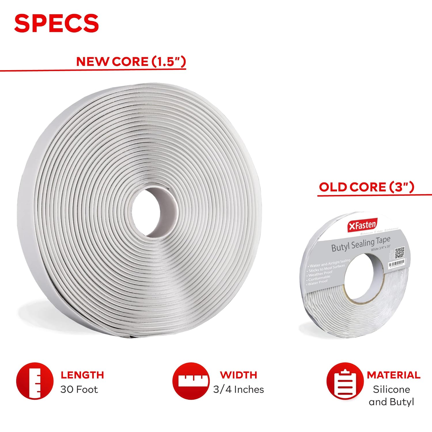 XFasten Butyl Seal Tape, White, 1/8-Inch x 3/4-Inch x 30-Foot, Leak Proof Putty Tape for RV Repair, Window, Boat Sealing, Glass and EDPM Rubber Roof Patching : Industrial & Scientific