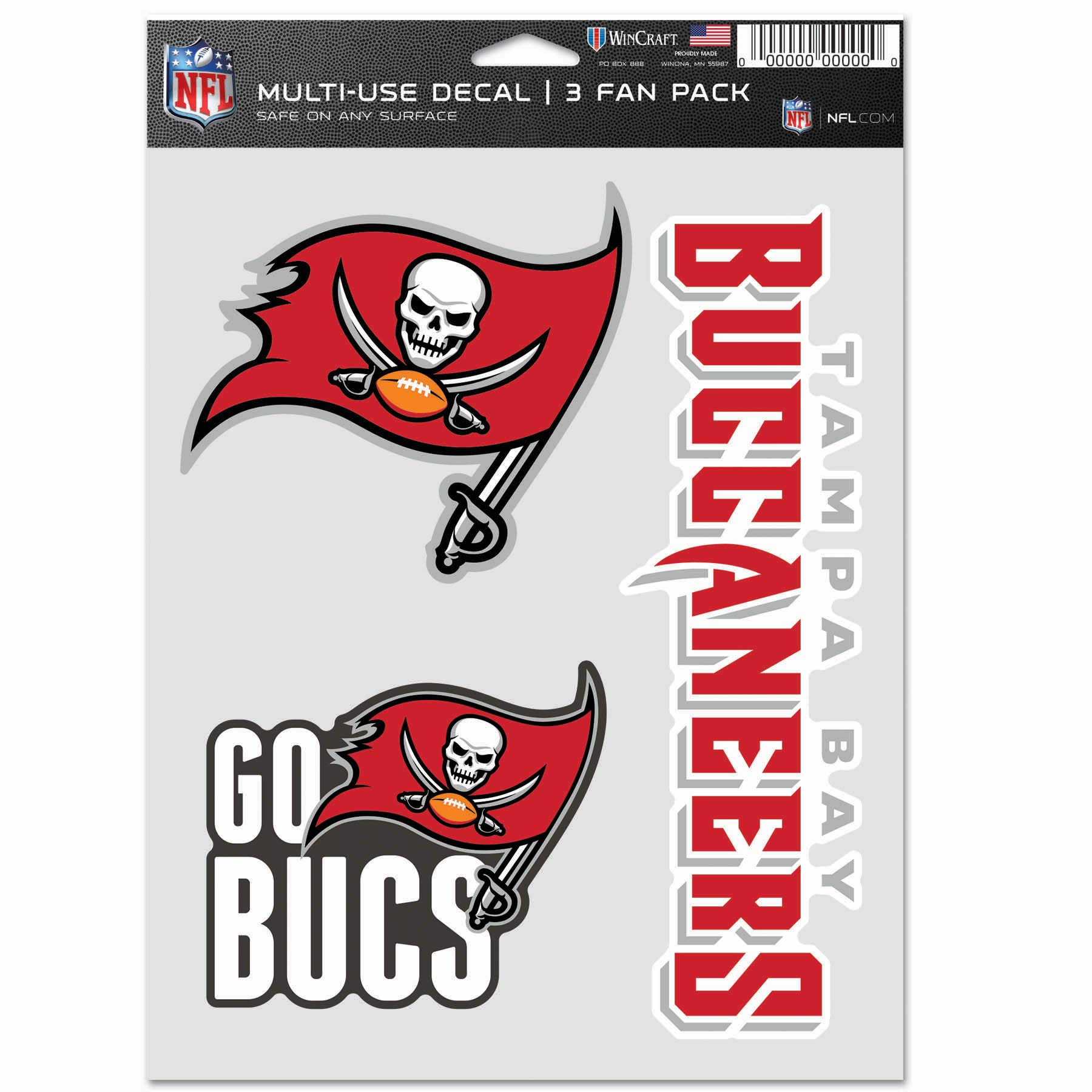Autocollants NFL Tampa Bay Buccaneers WinCraft trois stickers multi-usage
