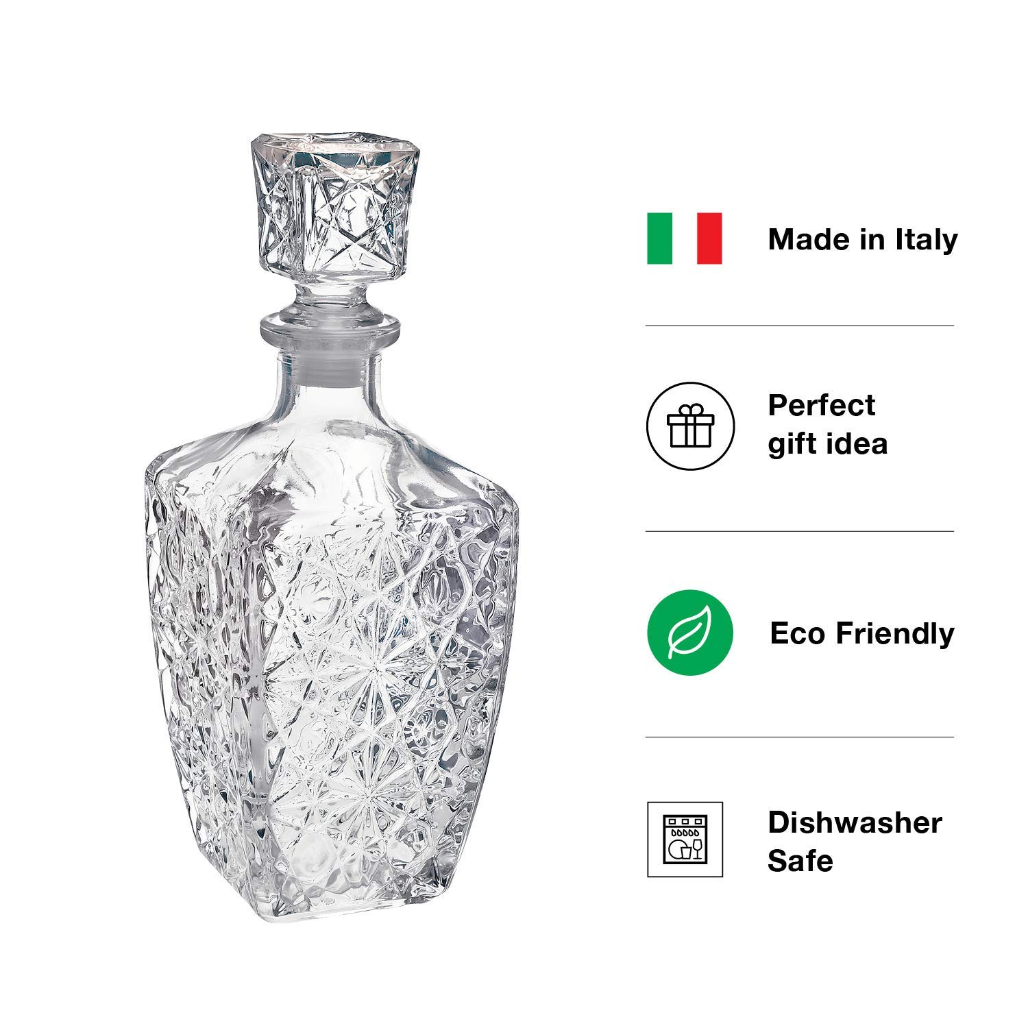 Bormioli Rocco Whiskey Decanter 780 ML 1 Pcs - Perfect for Whiskey, Scotch, Wine, Vodka, Tequila, Rum | Dedalo 2