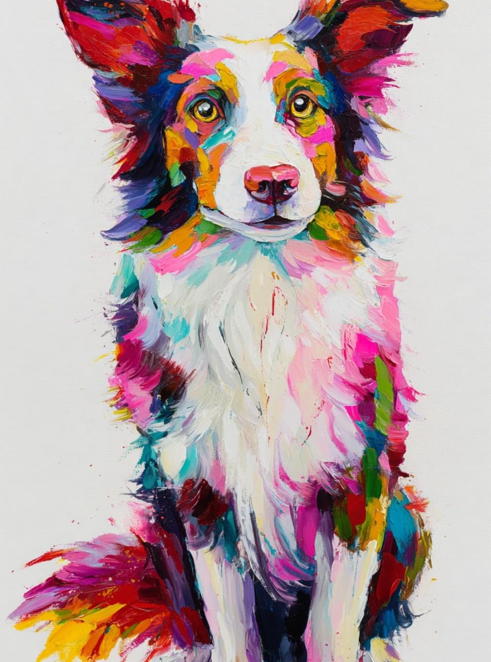 WANGWANGMIAO Painting by Number Kits for Adult, DIY Canvas Oil Painting Kit for Beginner with Paint Brushes Acrylic Pigment Drawing Paintwork 16x20inch (Colorful Border Collie)，with Frame