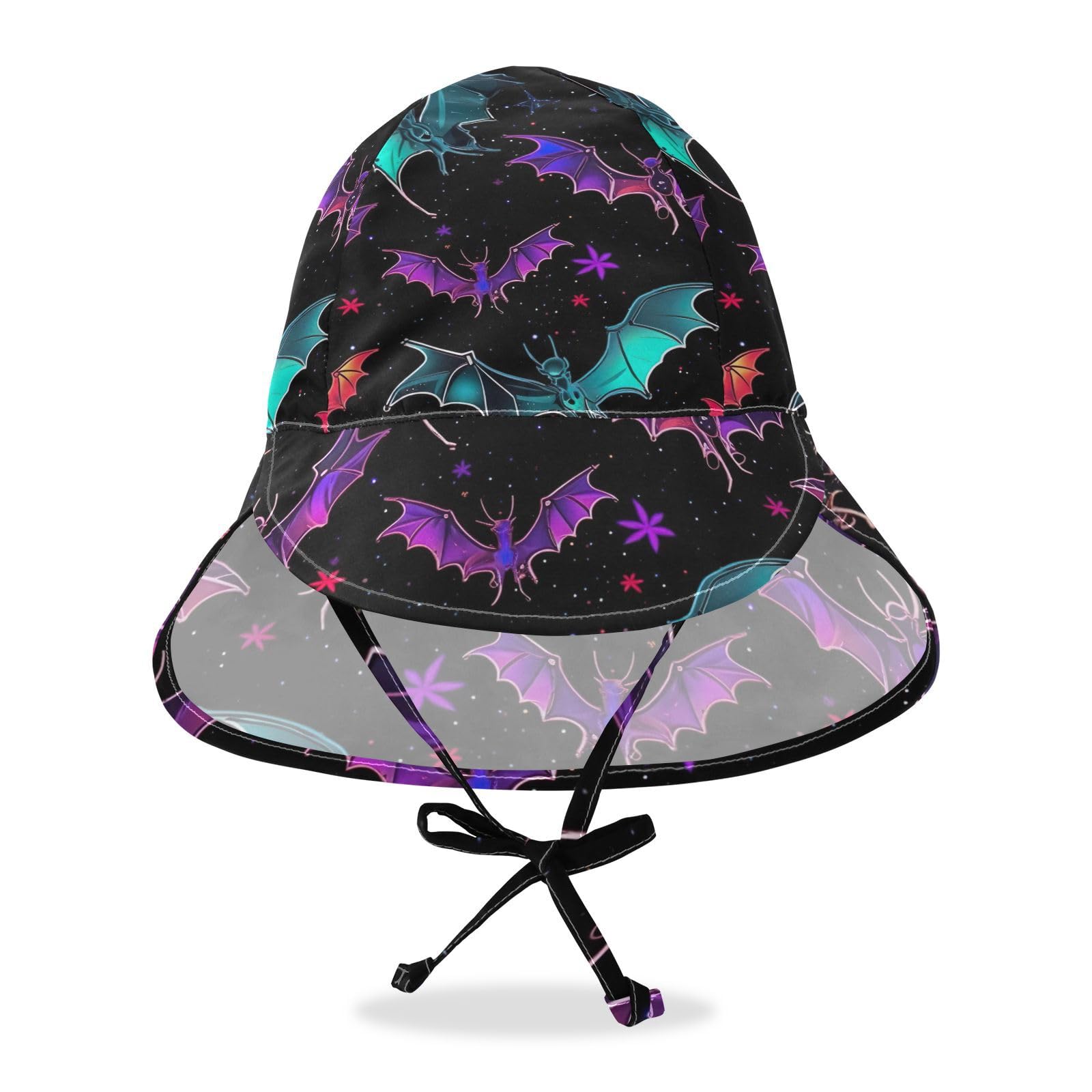 J JOYSAY Halloween Bats Neon Black Baby Sun Hat Toddler Hat UPF 50+ Outdoor Play Hat Wide Brim Outdoor Beach Caps Play hat with Chin Strap for Boys Infant