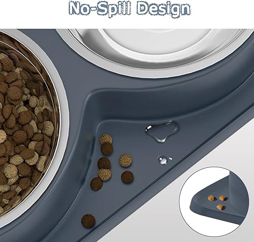 Miniatura 4 de Cuenco de comida para perros con paspartú, doble sin derrames, sin ensuciar, de acero inoxidable, fácil de limpiar, diseño antideslizante, perfecto