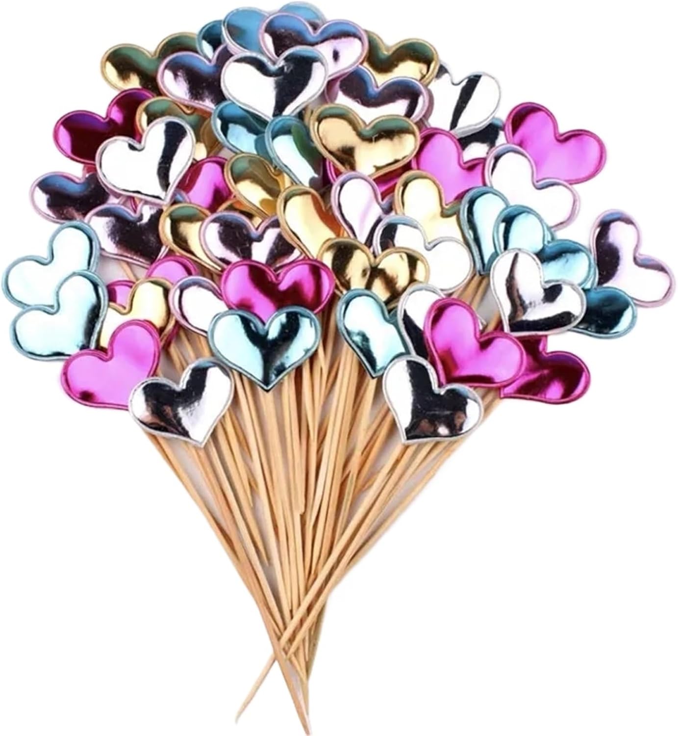 Fruit Skewers 100pcs Cake Decorations Shimmering Skin-Tone Reflective Hearts Five-Pointed Star Crowns Birthday Dessert Table Baking Wedding Party(Star Silver)