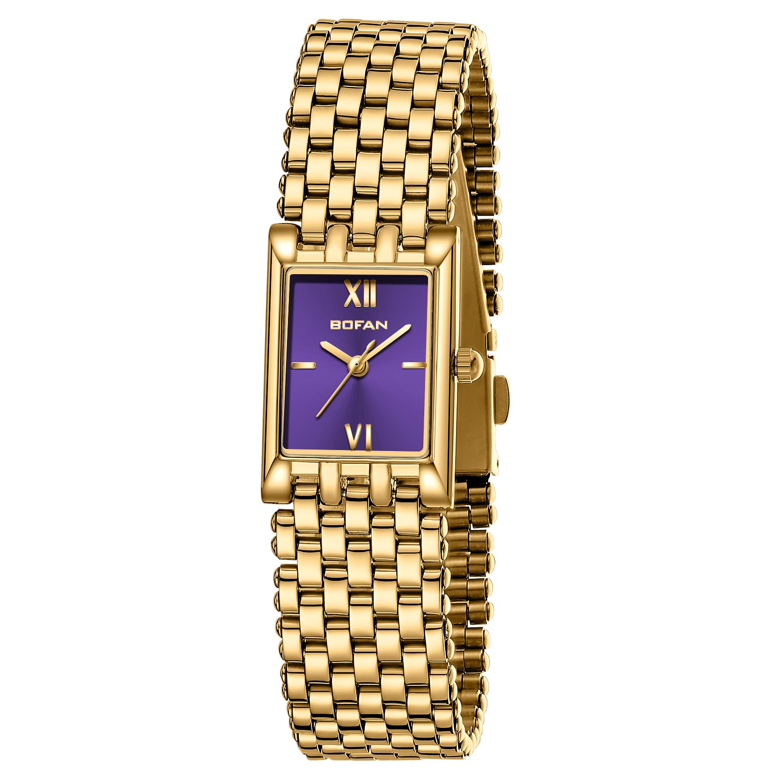 BOFAN Gold Watches for Women Luxury Ladies Quartz Wrist Watch with Stainless Steel Bracelet,Waterproof,Casual Fashion Square Dial.Band Adjustment Tool Included