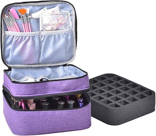 Double-Layer Nail Varnish Storage Case, Essential Oil Bag for for Nail Varnishes and Manicure, Nail Varnish Holder, Holds 30 Bottles (15ml - 0.5 fl.oz) (Purple)