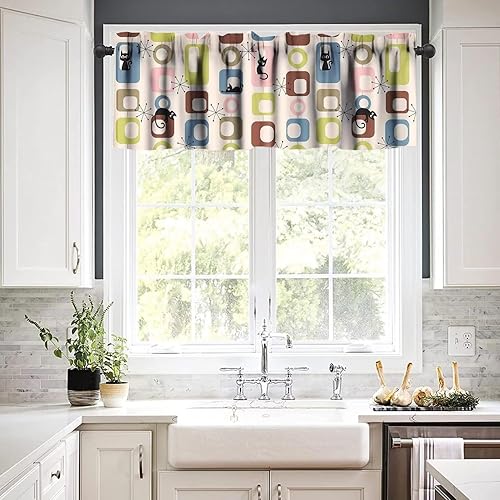 Miniatura 3 de Cenefa de gato de mediados de siglo para ventanas, cenefa de cortina de geometría abstracta, bolsillo para barra, cortinas de ventana pequeñas de