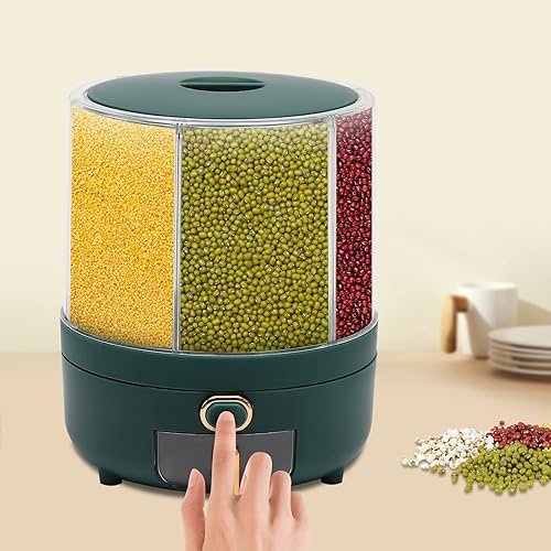 Miniatura 2 de Recipientes grandes para cereales, dispensador giratorio de arroz, dispensador de alimentos secos con 6 compartimentos, contenedor de almacenamiento