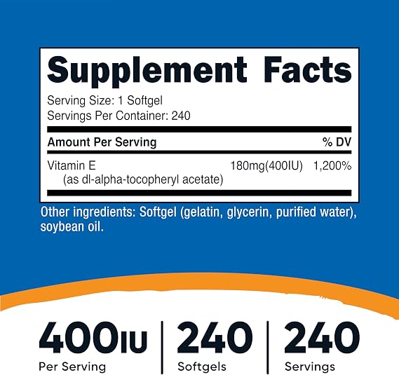 Nutricost Vitamin E 400 IU, 240 Softgel Capsules - Gluten Free, Non-GMO