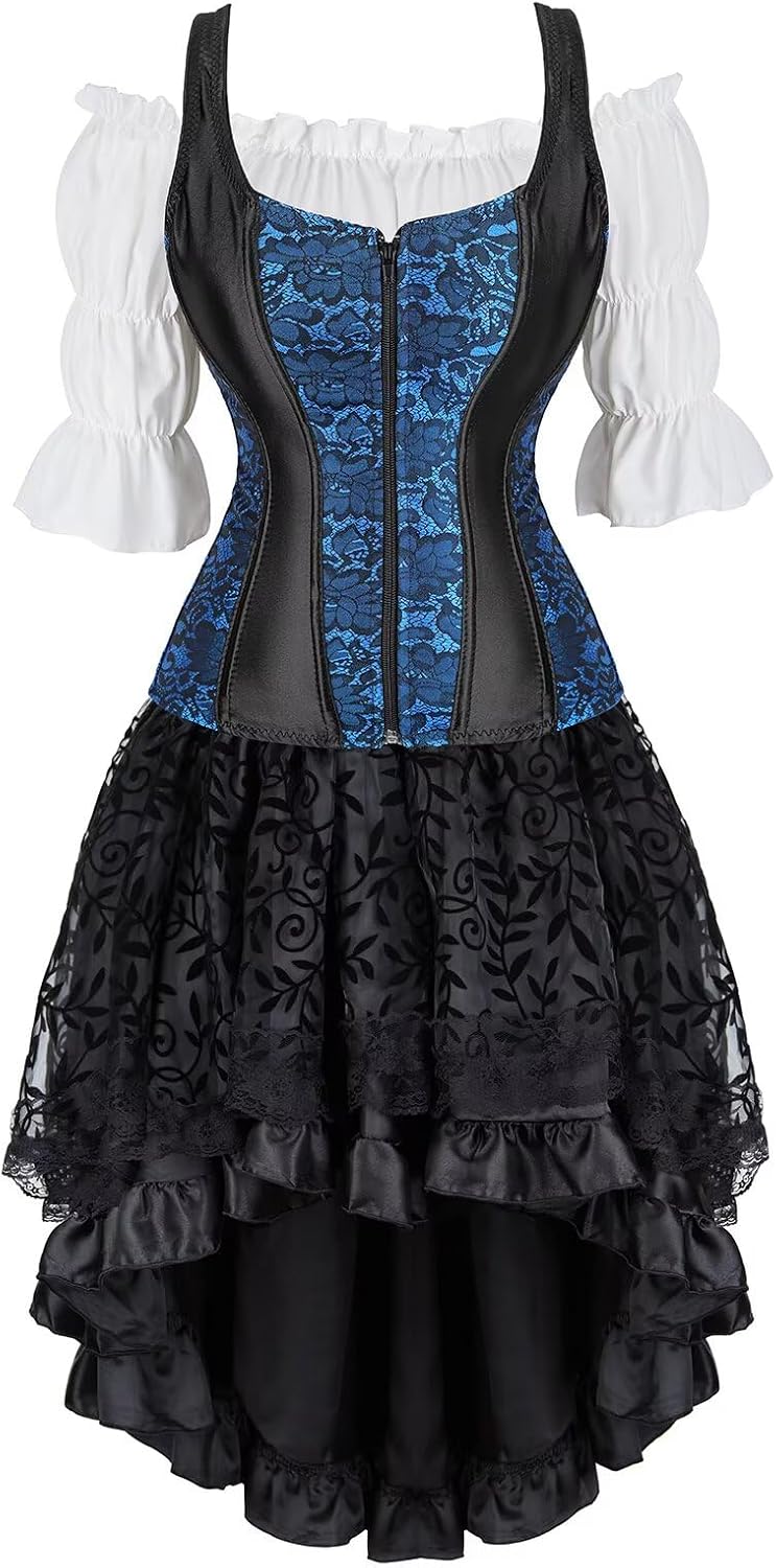 Corset Dress 3 Piece Outfits for Women Straps Tank Bustiers Skirt Tutu White Blouse Set Costume