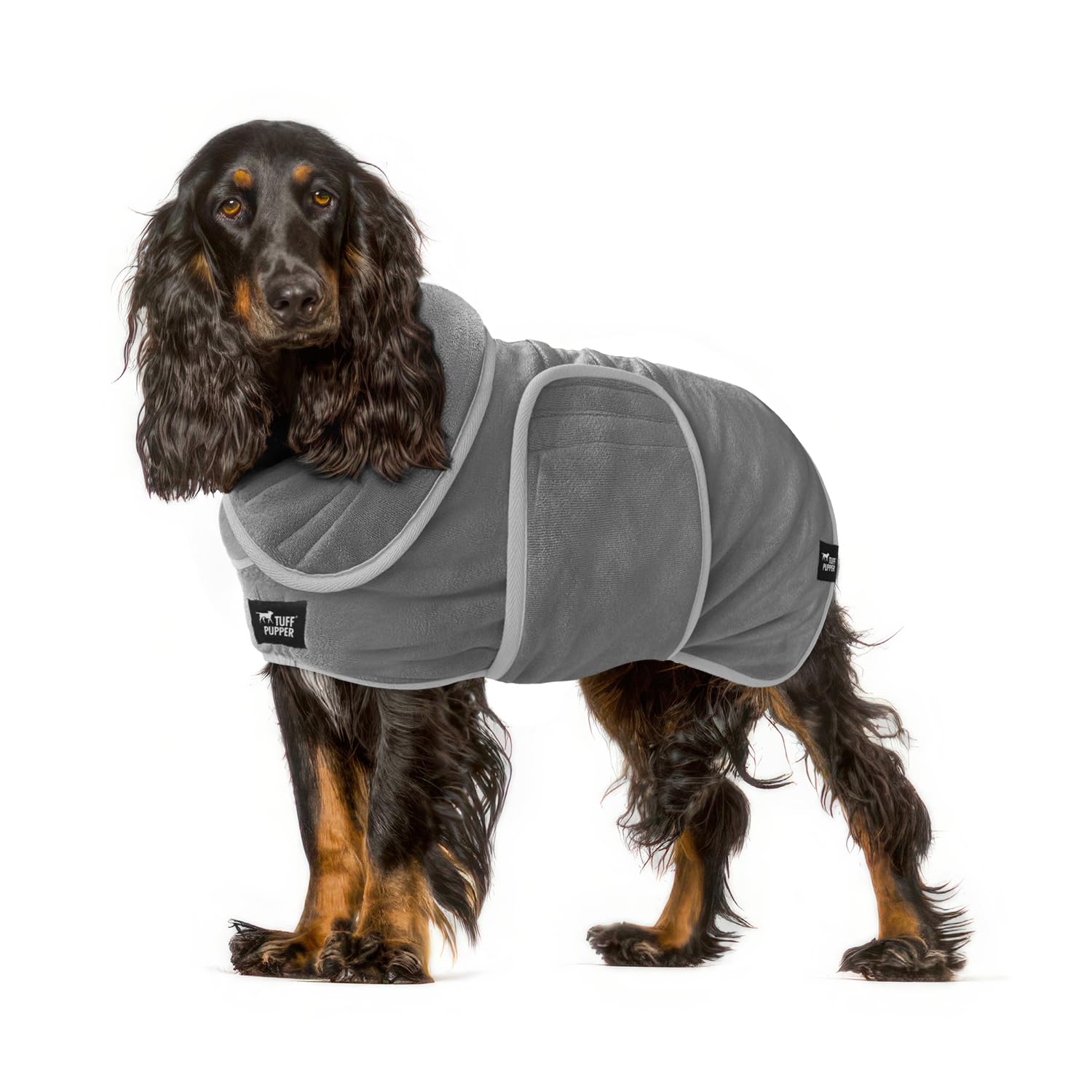Tuff Pupper Schnell trocknender Hundebademantel | 800 g/m² Plüsch-Hundehandtuch Bademantel/Morgenmantel | super saugfähiger Haustier/Welpen-Bademantel | verstellbare Kapuze und Bauchgurt | super weich