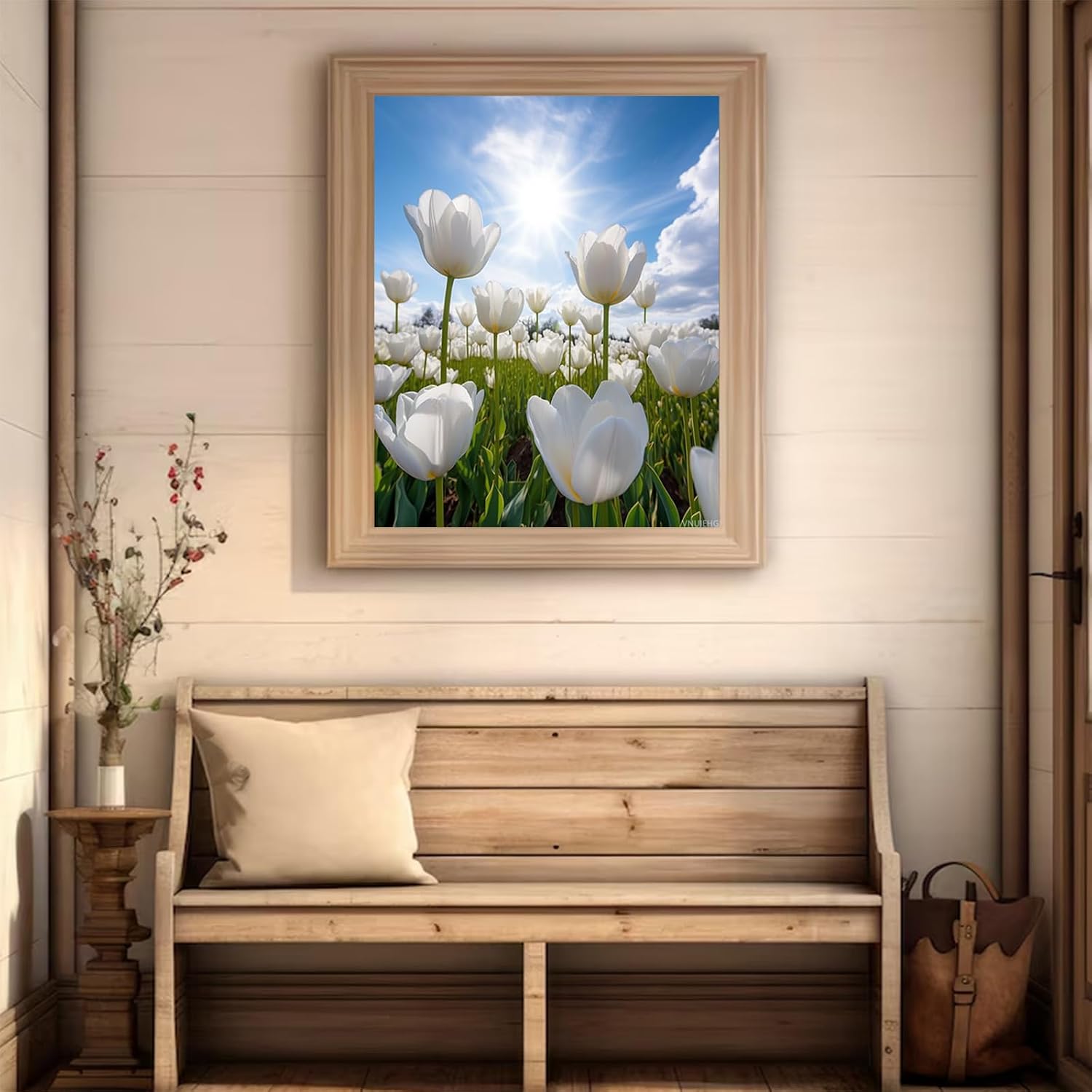 VNUIEHG Painting by Numbers, White Tulip Flower Field, Paint by Numbers for Gift Home Wall Decor, 40x50cm, Without Frame image 2