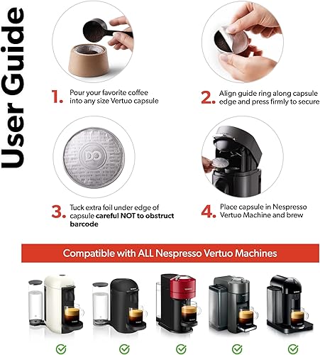 Miniatura 4 de di Oro Caffè - Tapas reutilizables para cápsulas de café compatibles con máquinas Nespresso VertuoLine para reutilizar cápsulas de café Vertuo –
