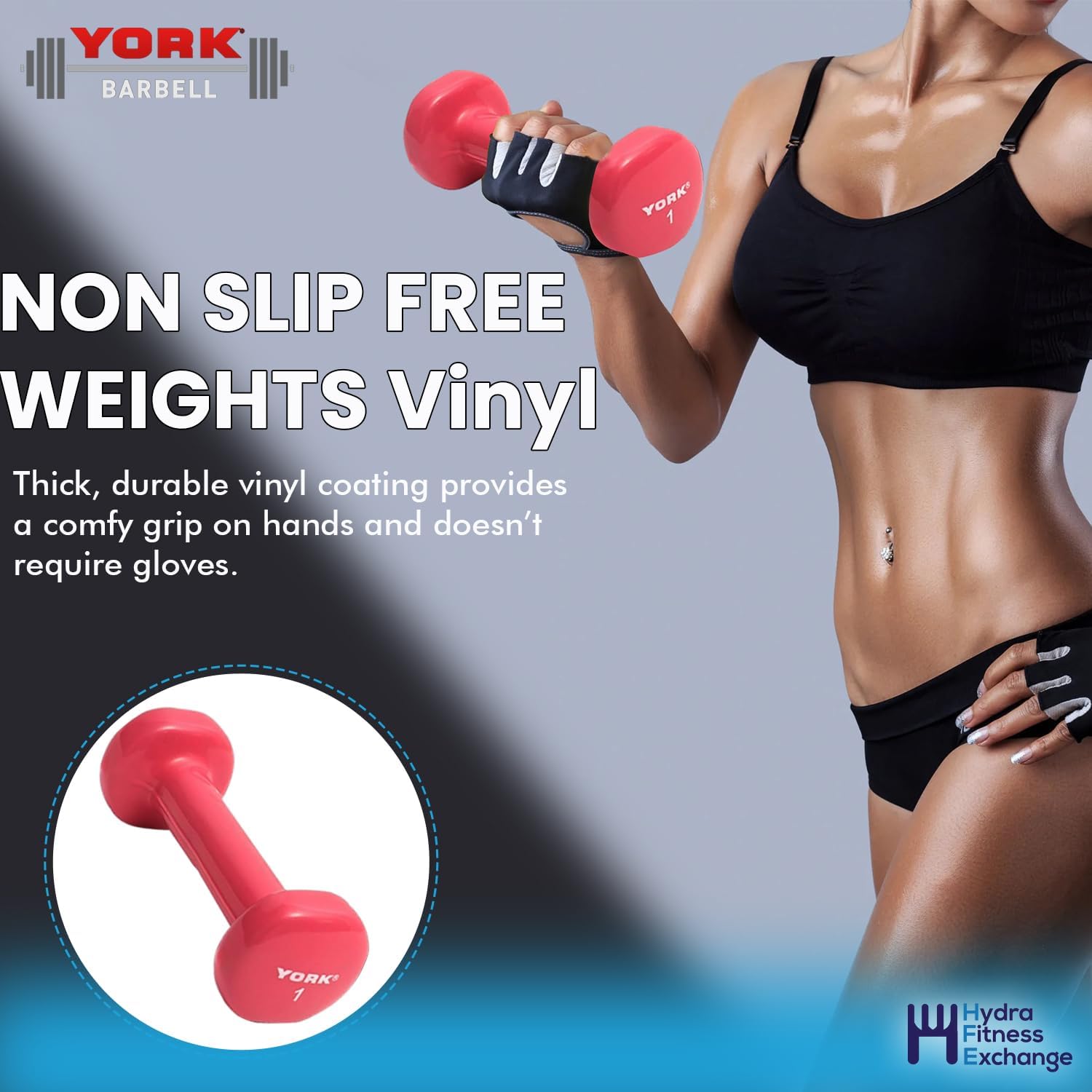 York Barbell Vinyl Coated Fitbell Dumbbell (1LB, Pack of 4) | Dumbbell Set for Women & Men Durable Anti-Roll, Anti-Slip, Pink | Ideal for Arm Rows, Squats, Chest Presses, Bicep Curls, Jogging & Yoga