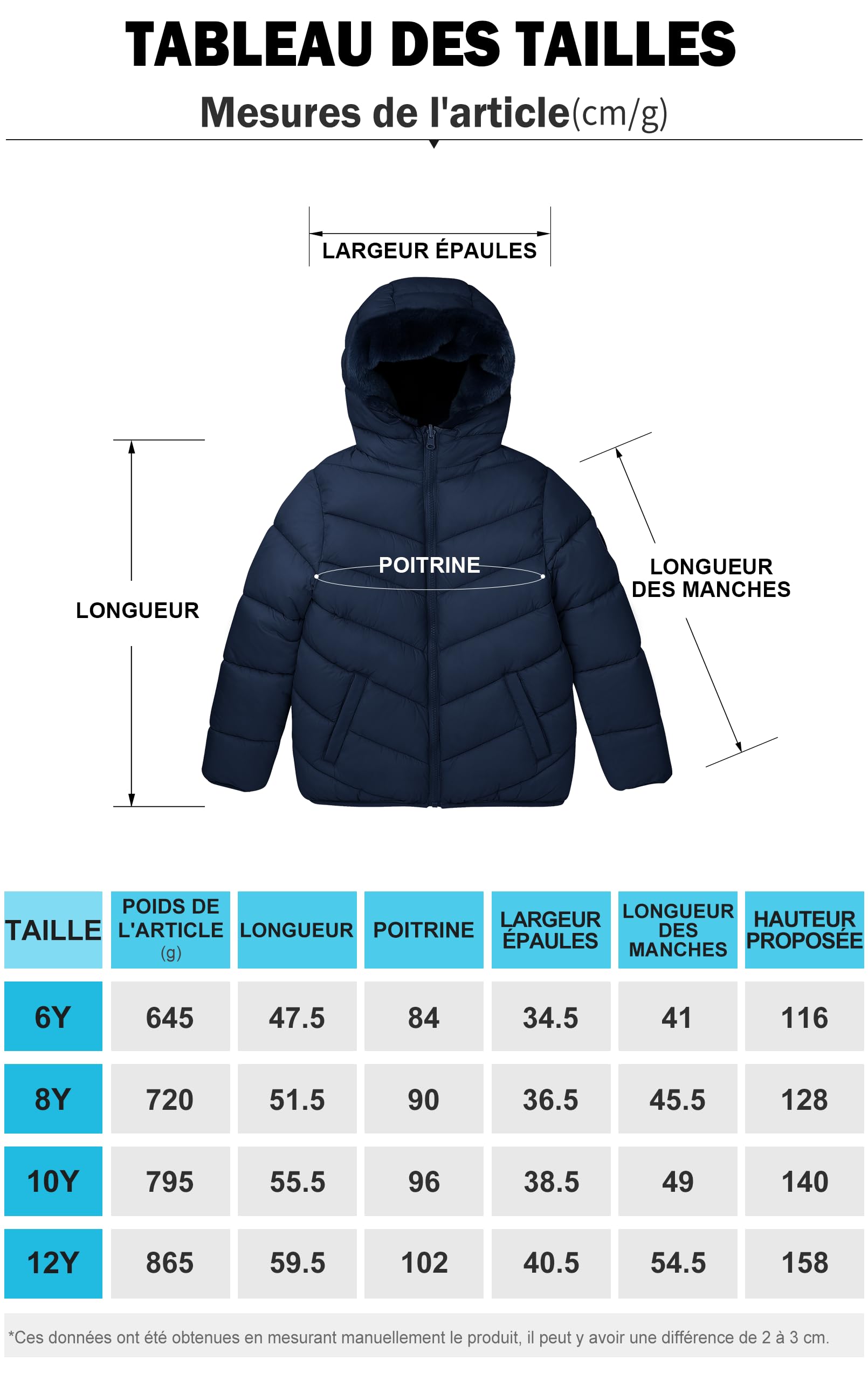 maoo garden Doudoune Réversible d'hiver pour Filles Manteau Résistant à l'eau Doublé de Molleton Duveteux Épais pour Enfants