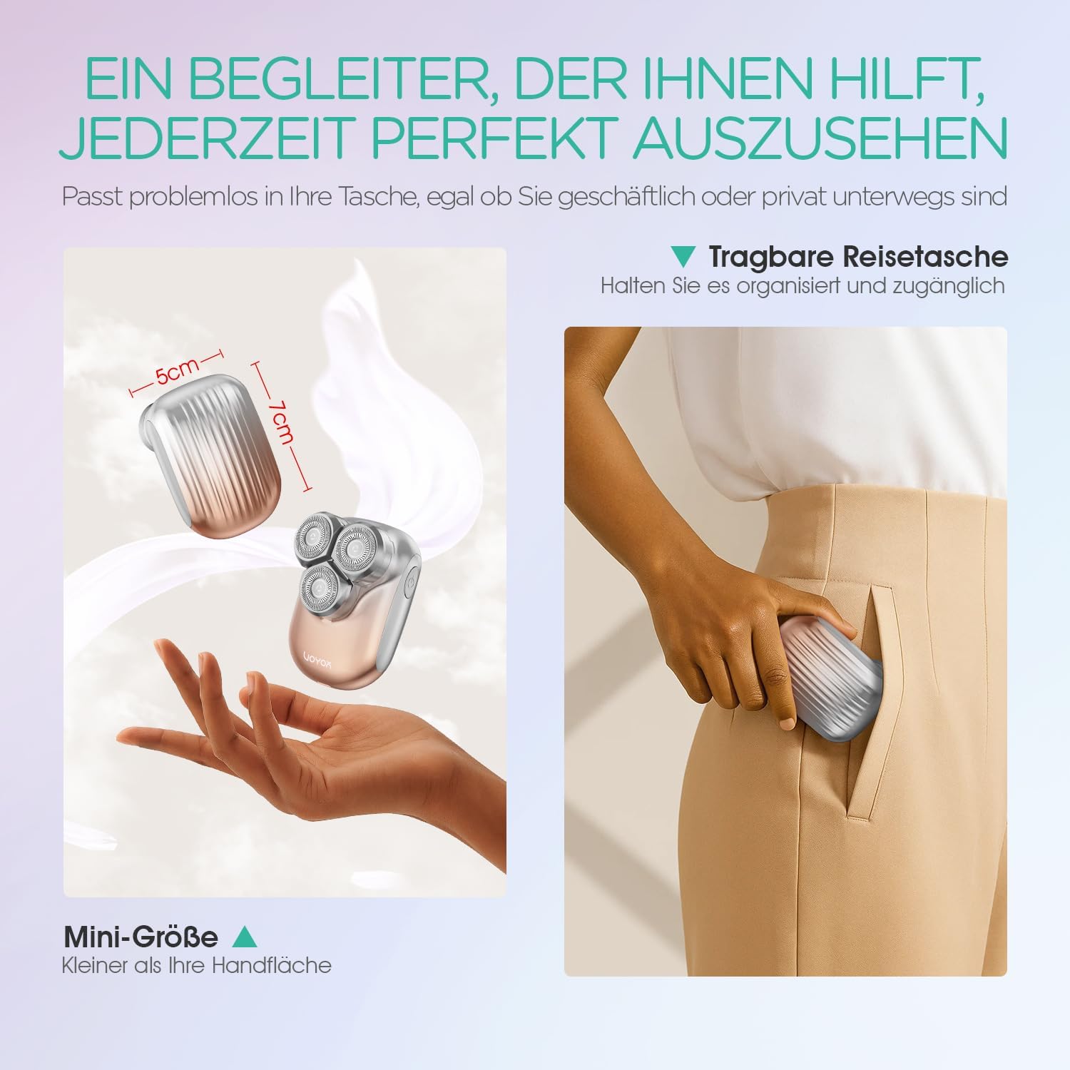 VOYOR Damenrasierer Elektrisch Epilierer Damen Rasierer Damen Intimrasierer Für Frauen Wasserdichter Gesichtsrasierer Frauen Armen Beinen Tragbar Type-C Wiederaufladbar ES310 (Gold)