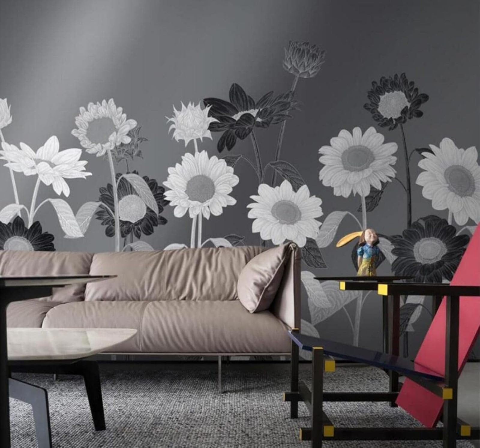 XLMING Minimalist Three Dimensional Hand Drawn Plants Sunflowers 3D Wallpaper Luxury Home Dining Decor Paste Sofa Living Room The Wall for Bedroom Mural-200cm×140cm