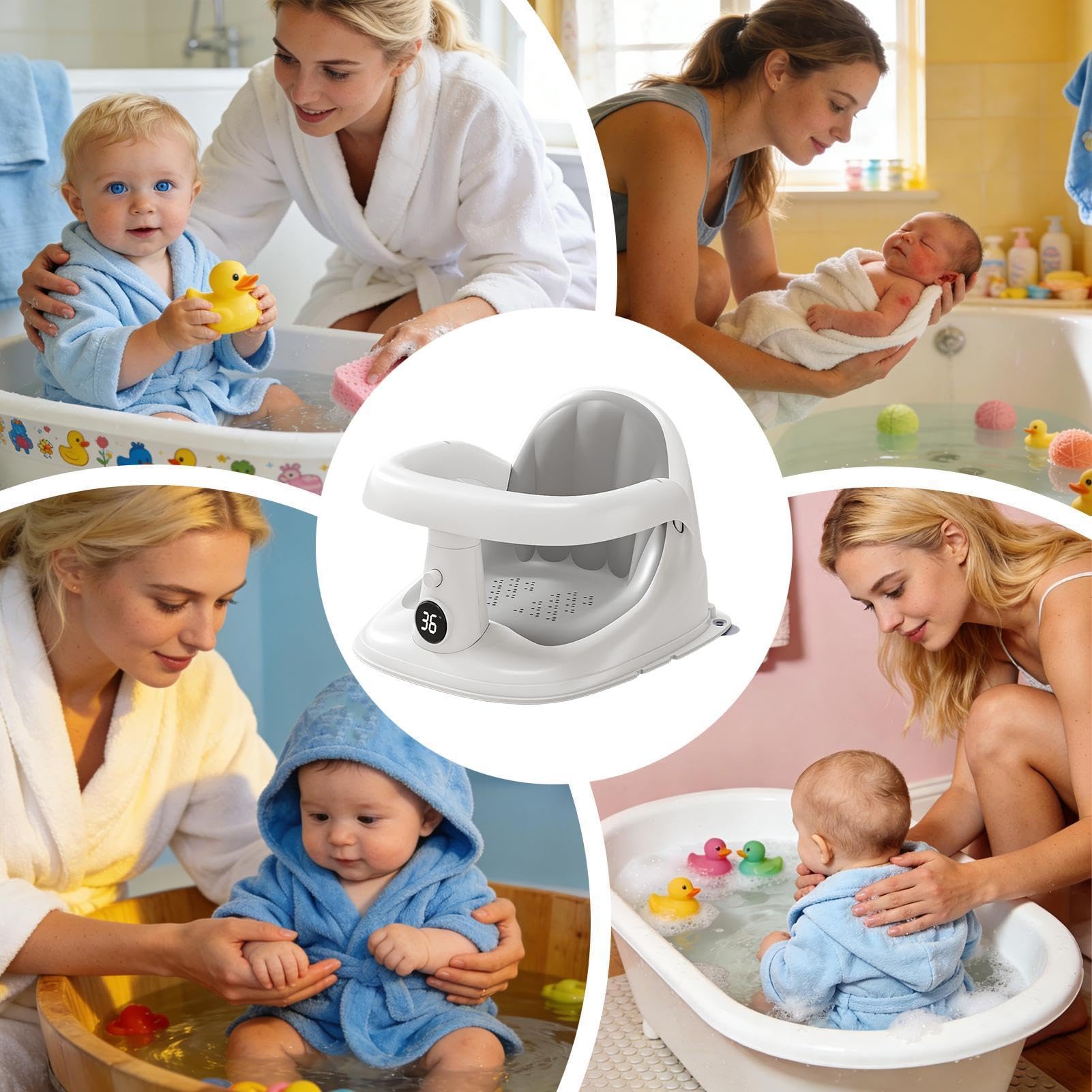Seggiolino da bagno per bambini, antiscivolo, con indicatore di temperatura