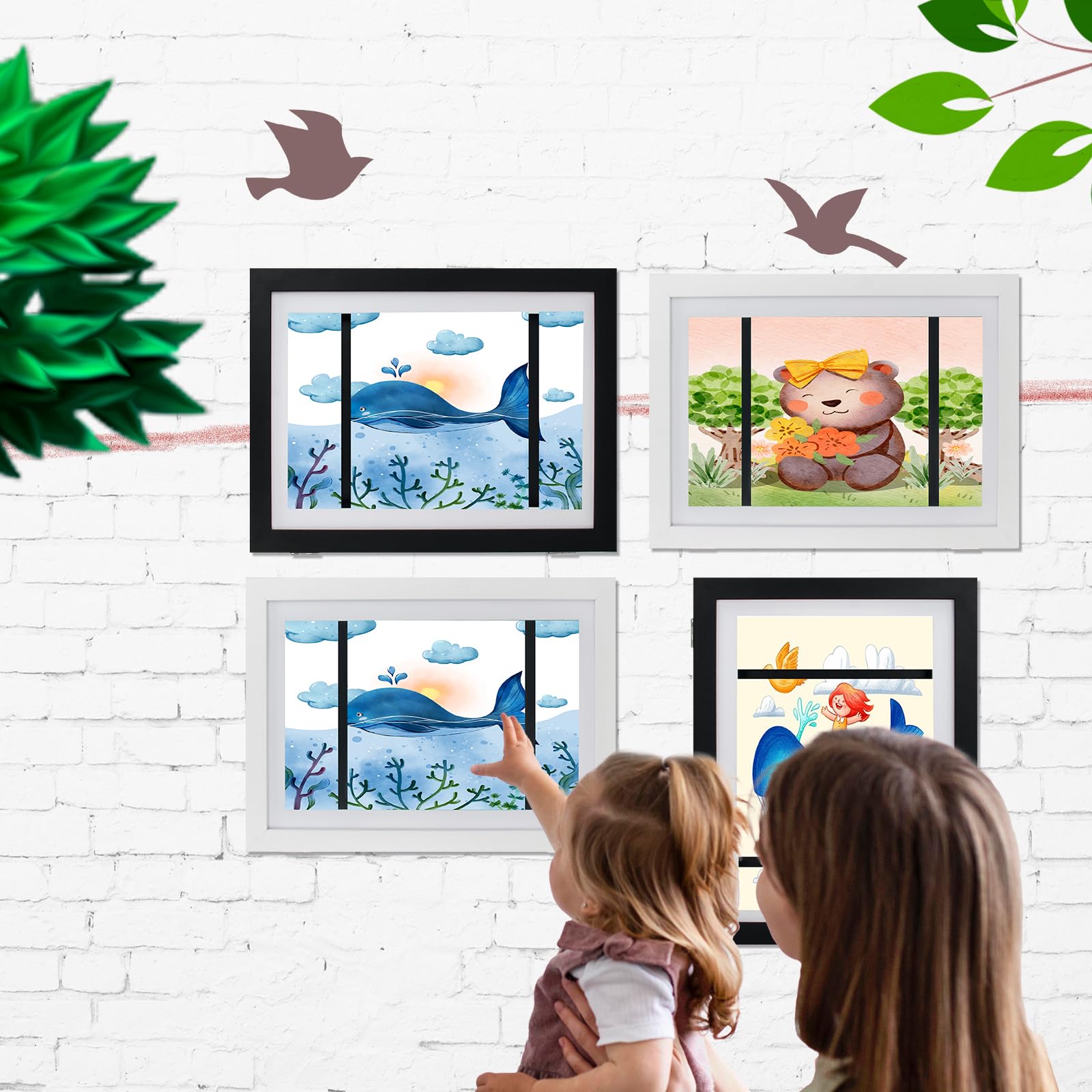 Bilderrahmen A4 Kinderzeichnungen,kinder kunstbilderrahmen zum öffnen, A4 aufklappbar Frontöffnung Bilderrahmen Kinderbilder,Befüllbarer Wechseln fotorahmen für Kinderzeichnung(2pc,schwarz)