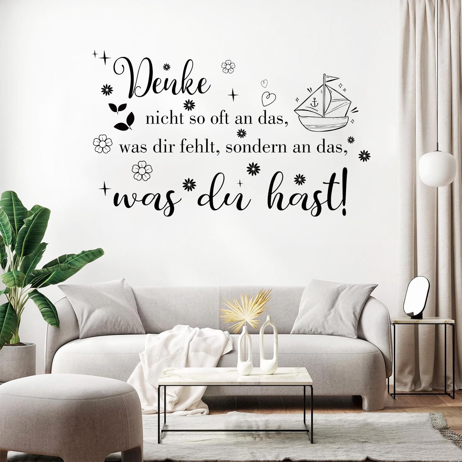 ANHUIB Glücklich Wandtattoo, Inspirierende Schwarze Wandaufkleber, Sprüche Zitate für Wohnzimmer Schlafzimmer Wanddeko, Wandaufkleber mit Text