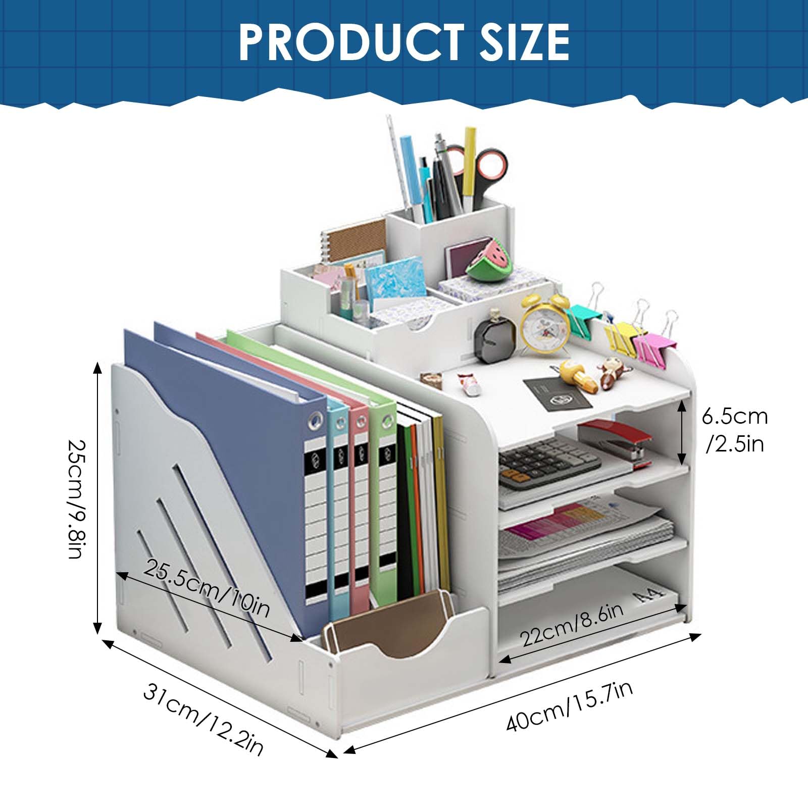 Organizador de Escritorio de Madera – Estante de Almacenamiento para Archivos A4 con Organizador de Documentos de Oficina, Ideal para Bandejas de Archivo de Papel en el Hogar