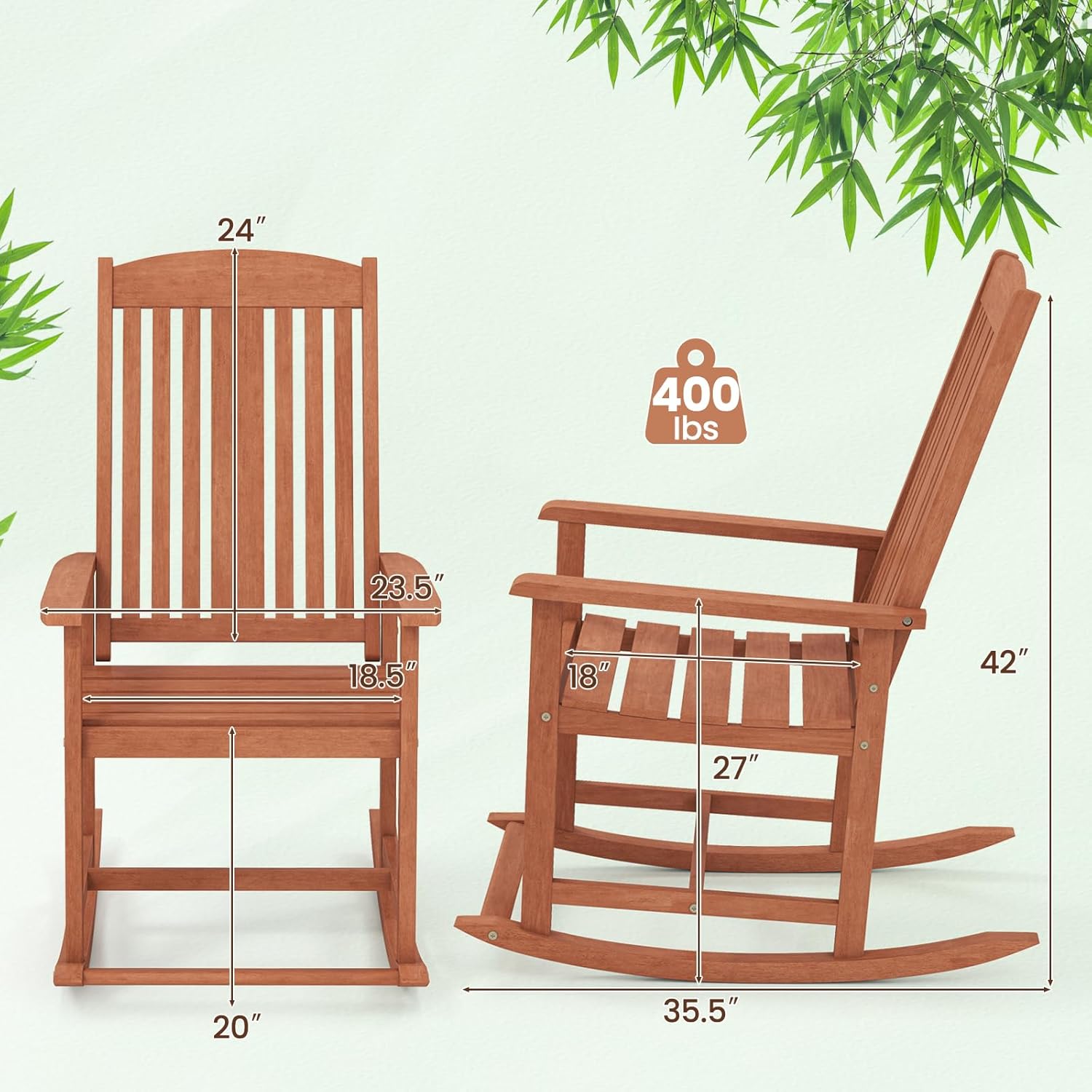 Tangkula Outdoor Patio Wood Rocking Chair, Relaxing Rocker w/High Backrest, Wide Armrests, Curved Seat, for Porch, Patio, Garden, Backyard, 400 LBS Support, Natural (1)