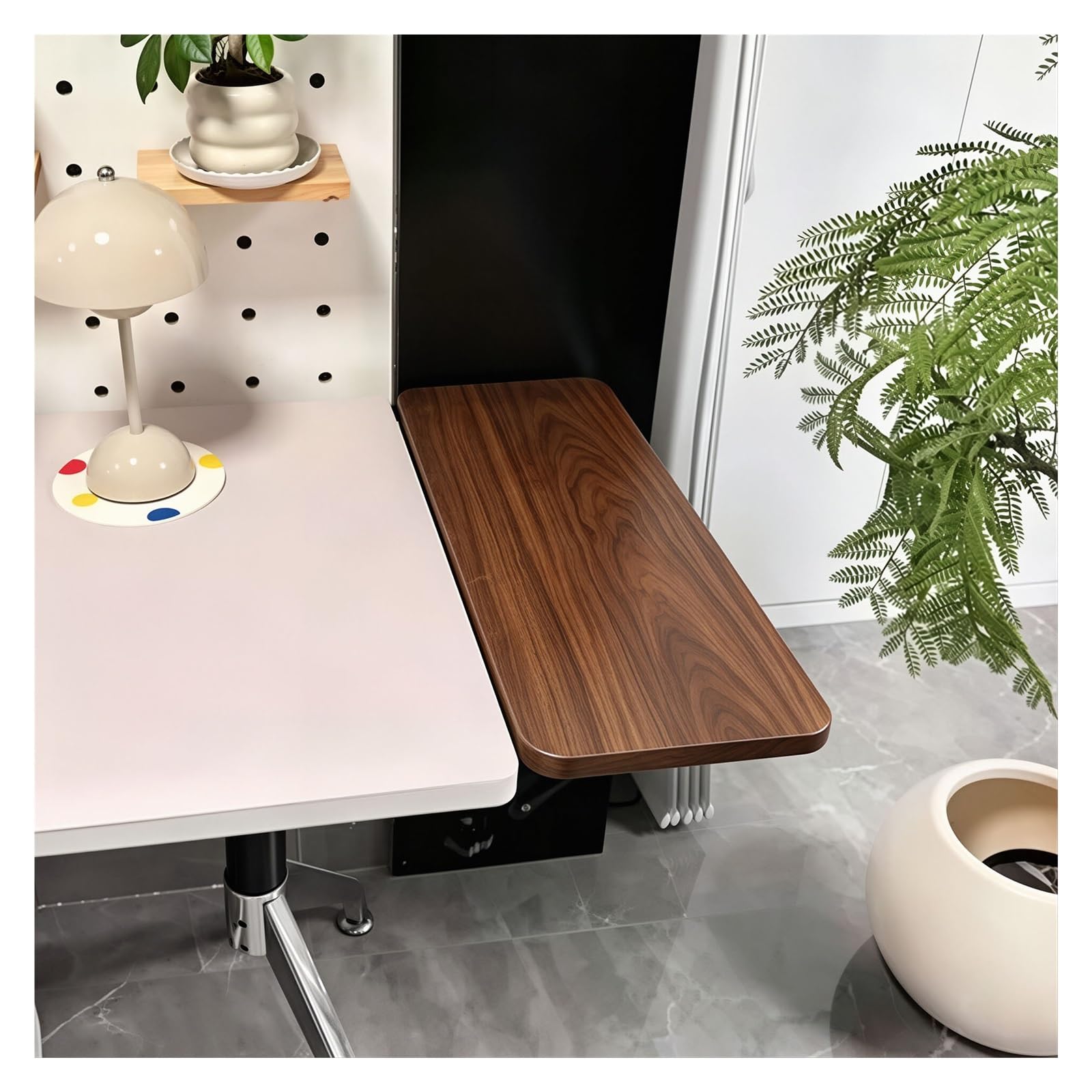 Wahhwf Brown Desk Extender, Foldable Clamp-On Shelf W/Metal Brackets