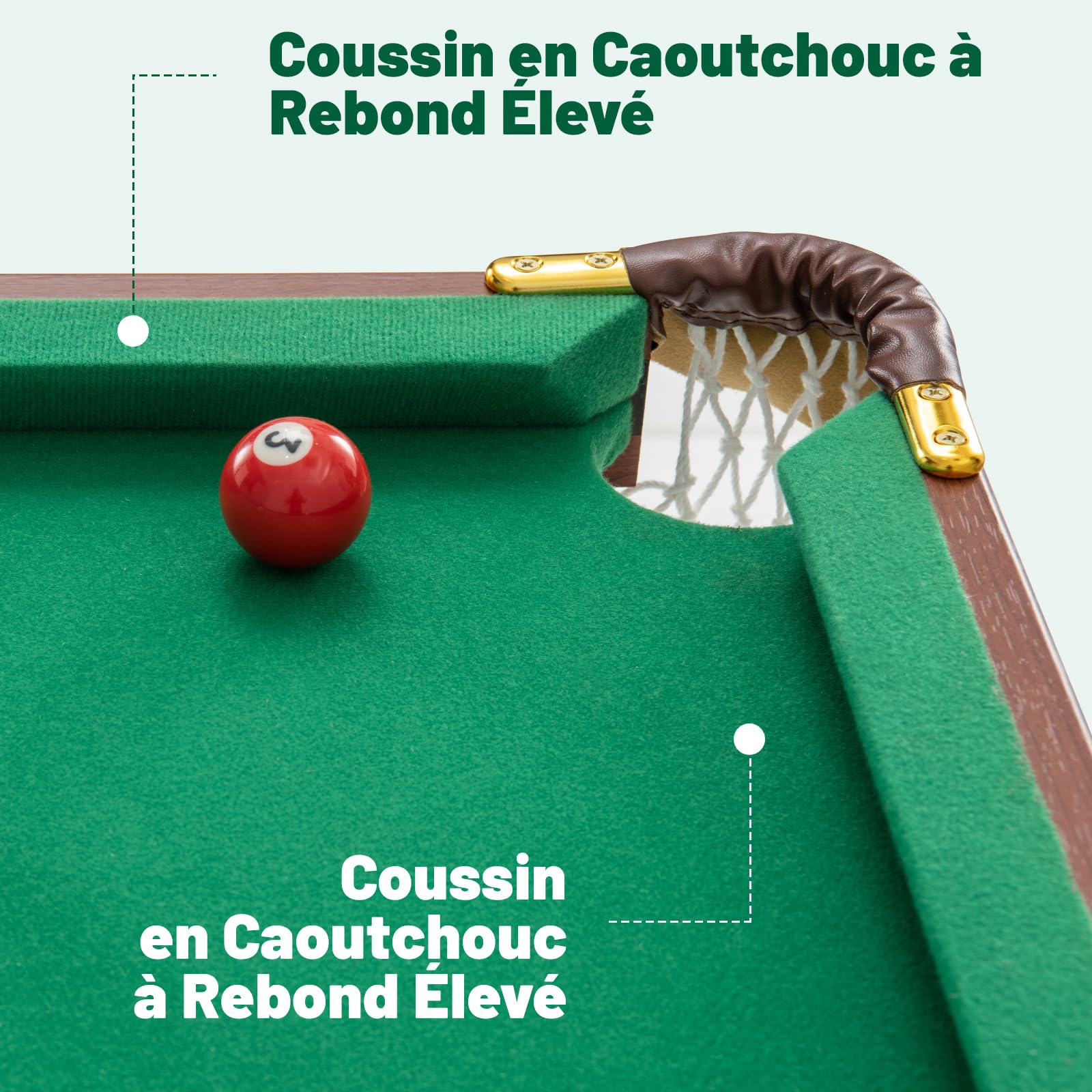 COSTWAY Table de Billard Americain Pliable avec Accessoires(2 Queues, 16 Boules, Triangle, 2 Craies, Brosse), Jeu de Billard avec Pieds Réglables, Marron et Tapis Vert, 138 x 67 x 79,5 CM