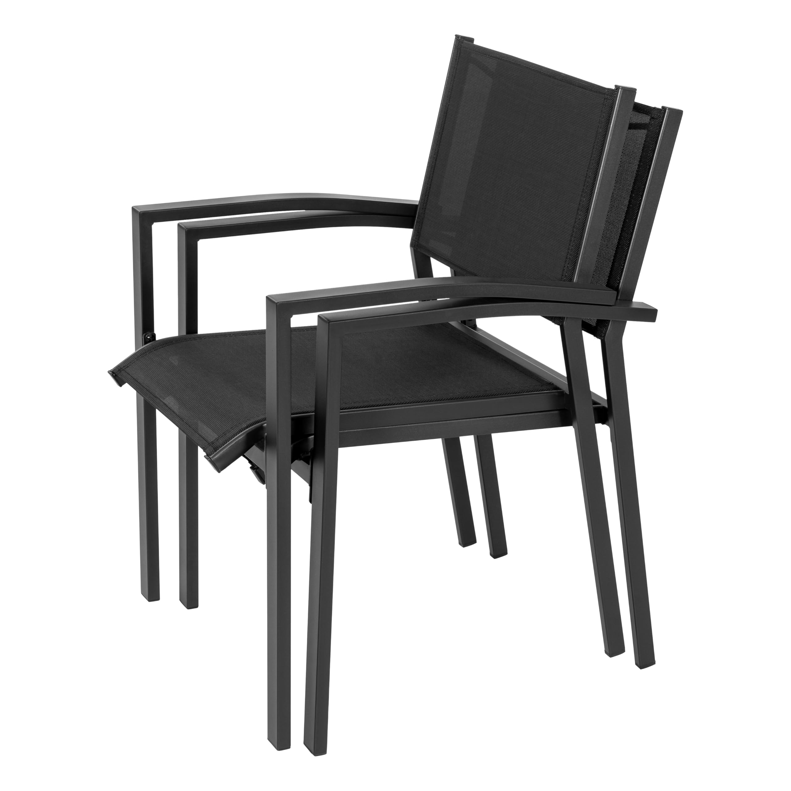 Avestar Ensemble de 2 Chaises de Jardin Extérieur en Textilène Respirant, Fauteuil, Chaises de Table de Jardin, Chaise Empilable pour Toutes Les Conditions Météorologiques, Noir