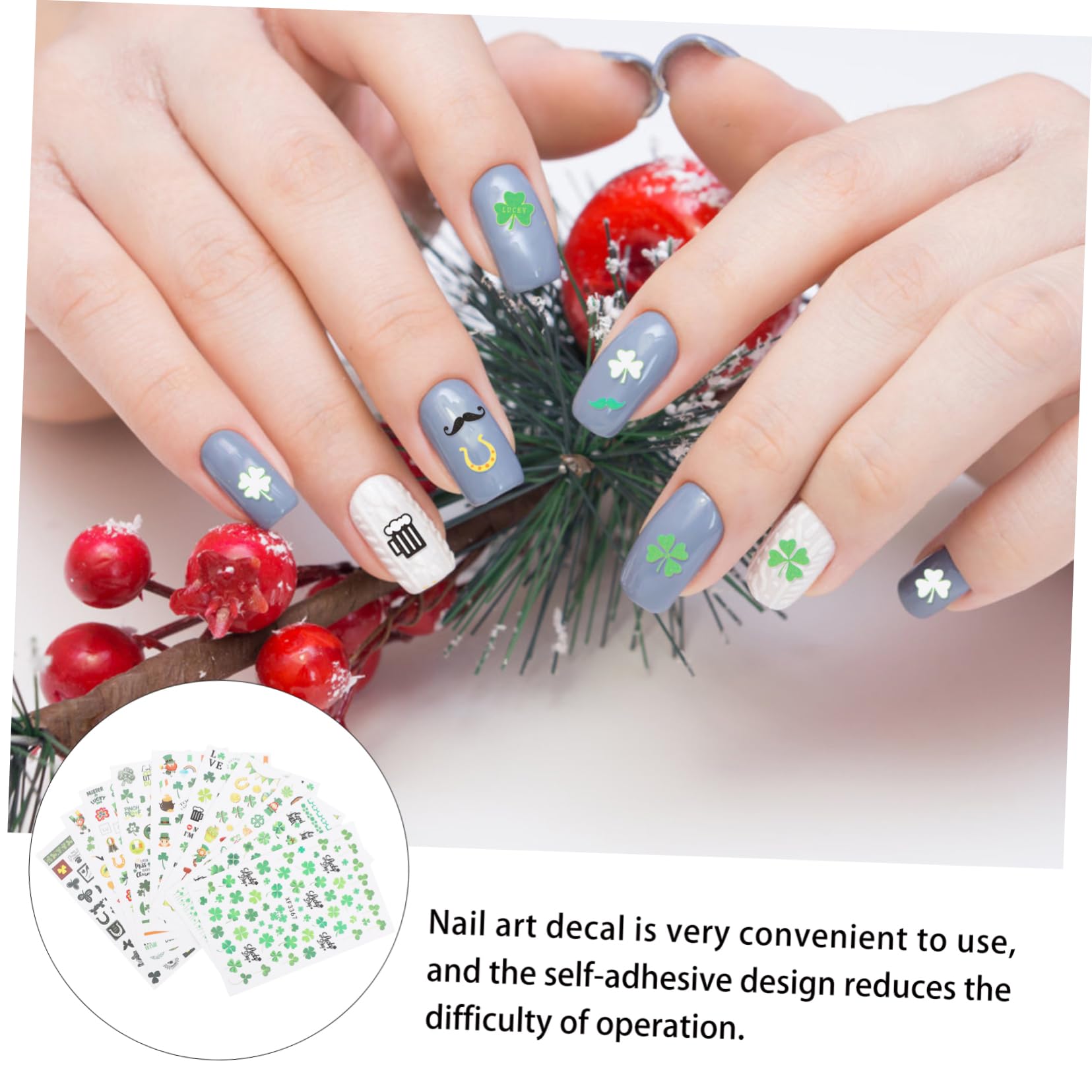 Beaupretty 30fogli Adesivi Per Unghie Creativi Per Festival Di San Patrizio Decalcomanie Per Manicure Facili Da Applicare e Resistenti Materiali Sicuri e Adatti Per Festività