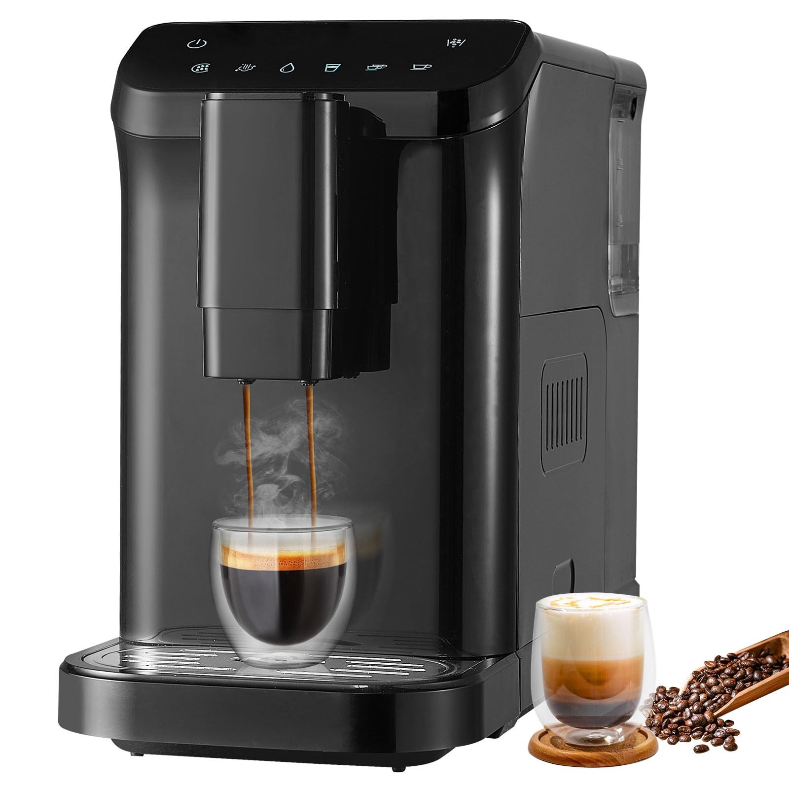 VEVOR Automatic Espresso Machine - Built-In Grinder 15 Bar Auto Coffee Machine with 15-Level Grinding Settings Professional Espresso