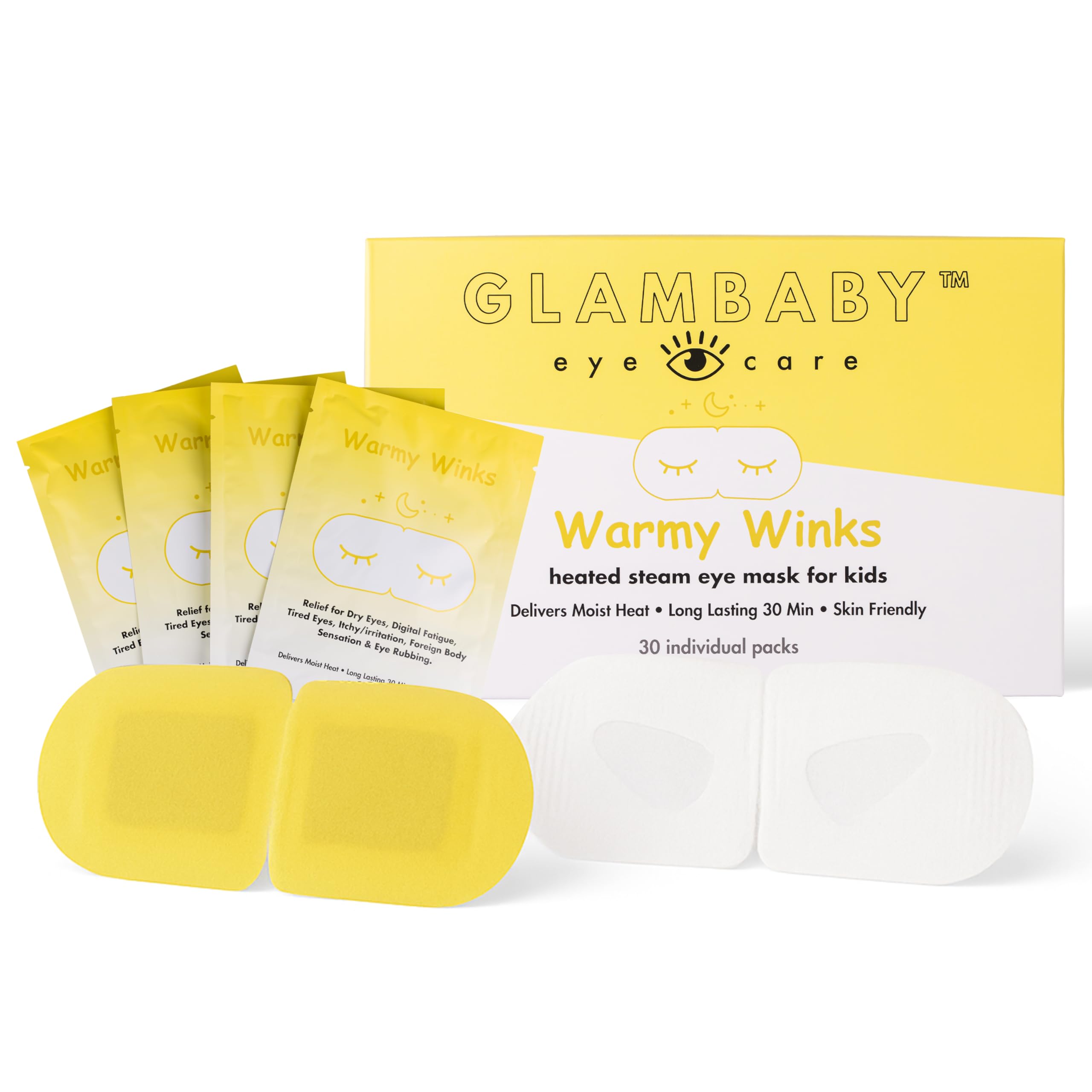 GlamBaby Warmy Winks Self-Heating Eye Mask for Kids Heated Warm Compress for Dry Eyes Irritation Puffiness Disposable Eye