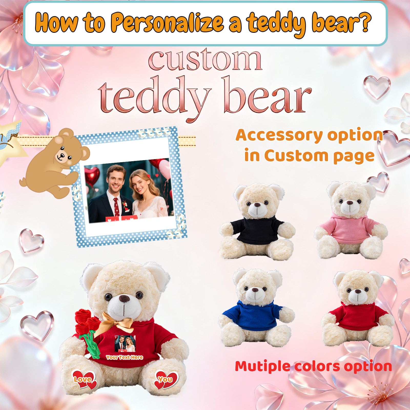 Orsacchiotto Gigante Personalizzato 60 cm A 100 cm Con Testo E Foto, Big Teddy Bear Personalizzabile Come Grande Orsacchiotto Regalo Per San Valentino Natale Compleanno
