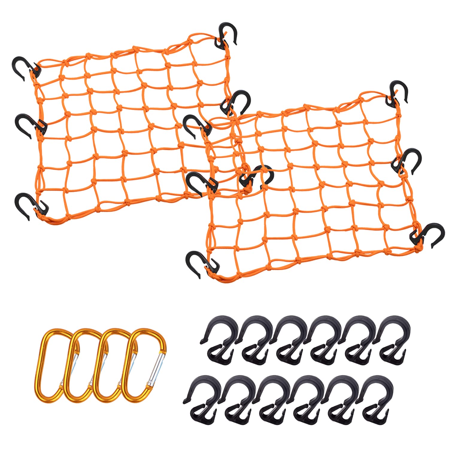 Thewinio Cargo Net 15"x15" Stretches to 30"x30" with Thicken Hooks | Natural Latex Core, Tight 2”x2” Mesh Small Heavy Duty Bungee Net for Motorcycle