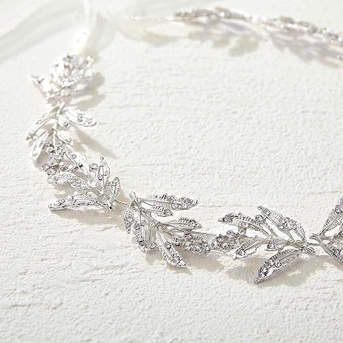 Miniatura 4 de SWEETV Diadema de boda para niña de flores, accesorios para el cabello de princesa plateada, para niñas pequeñas, bandas de cristal para el cabello